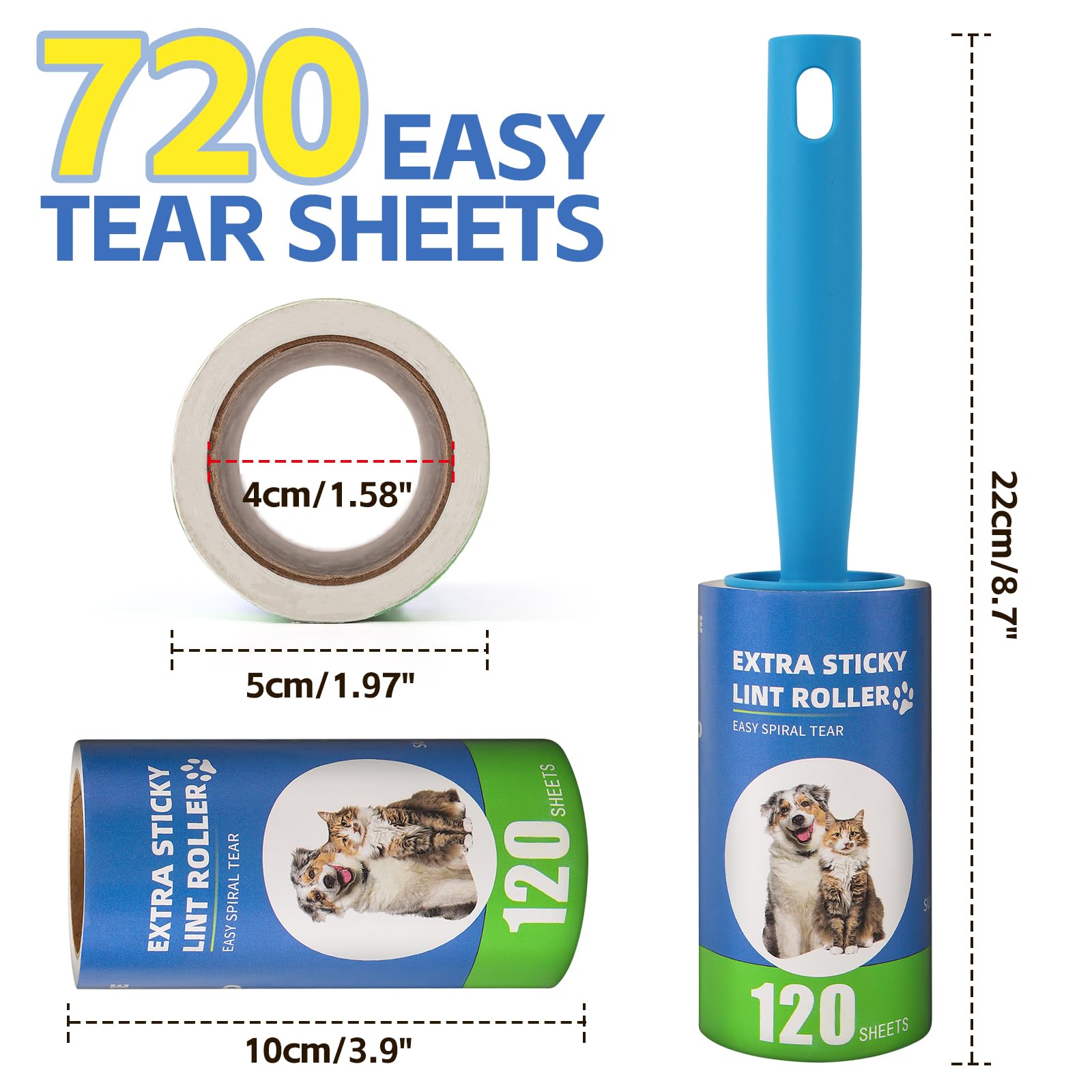 Lint Roller Refills with Handle 6 Pack