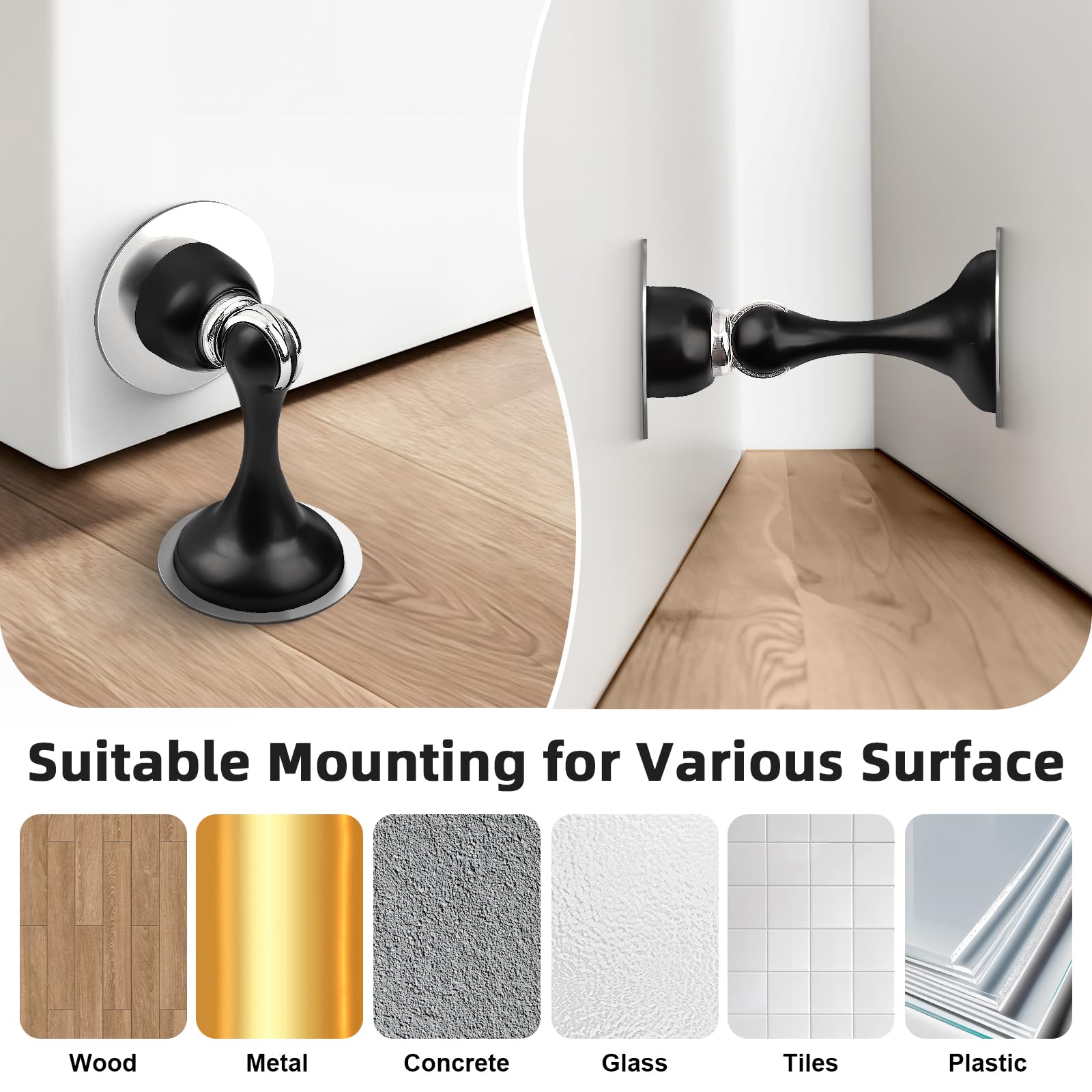 Black Magnetic Door Stoppers for Bottom of Door