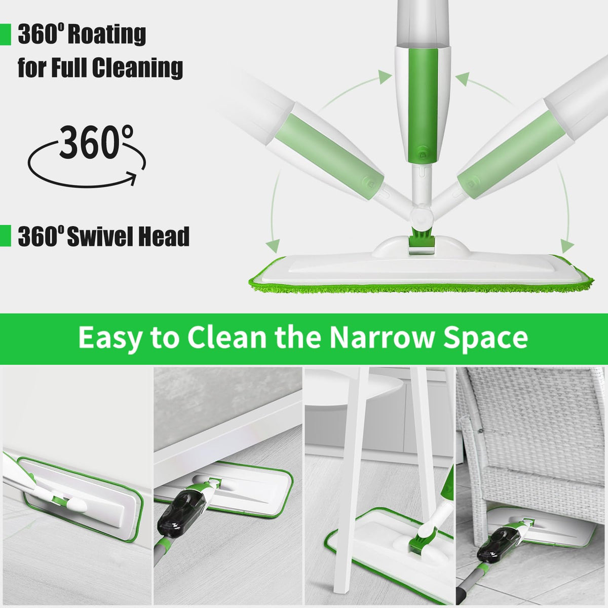 Wet Spray Mop for Floor Cleaning with 14 oz Bottle & 3 Microfiber Pads
