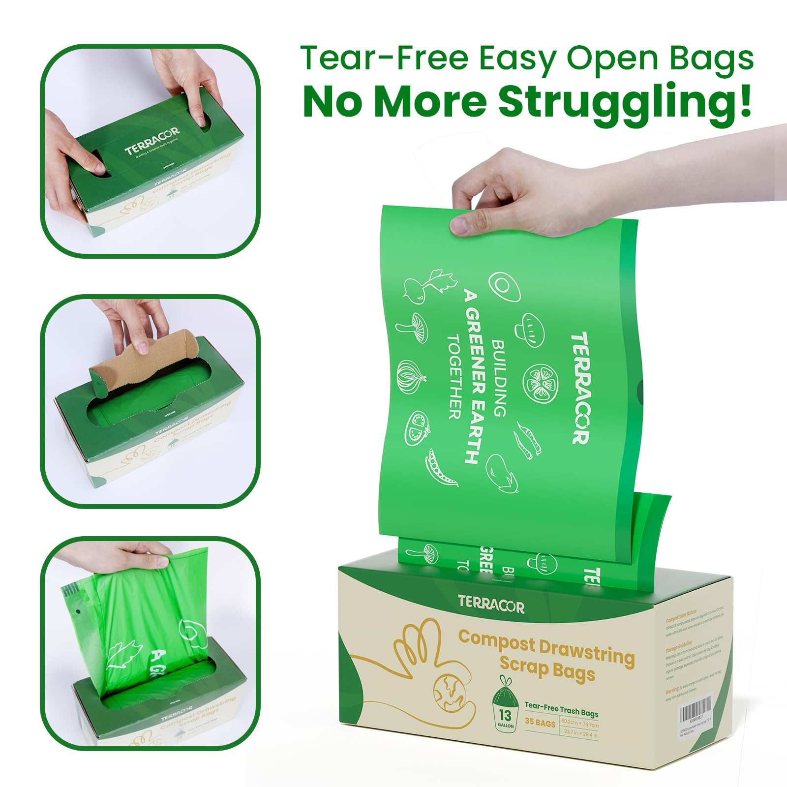 13 Gallon Compostable Trash Bags Drawstring (35 Count)