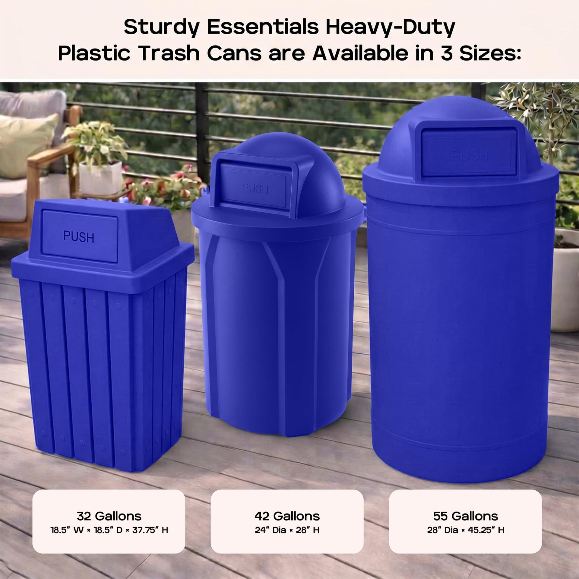 Campus Collection 42 Gallon Plastic Commercial Garbage Can with Push Lid