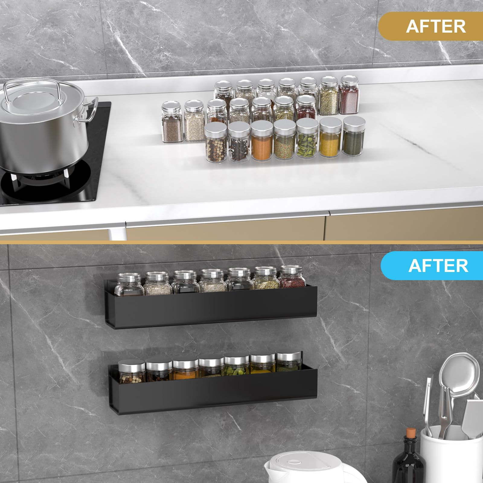 Adhesive Acrylic Spice Rack Organizer for Wall with Nano Double Sided Tape