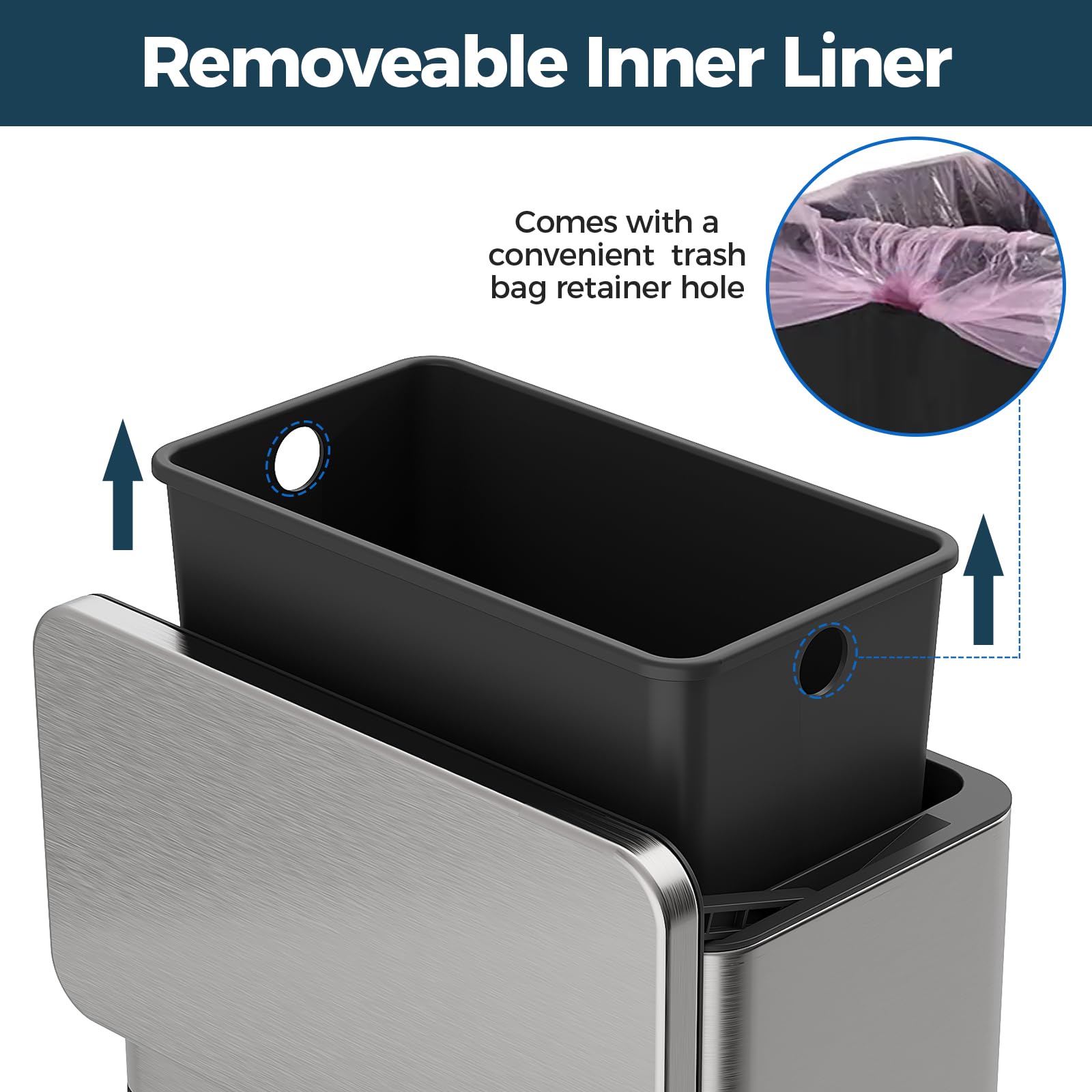 Stainless Steel Hanging Trash Can with Lid and Inner Bucket