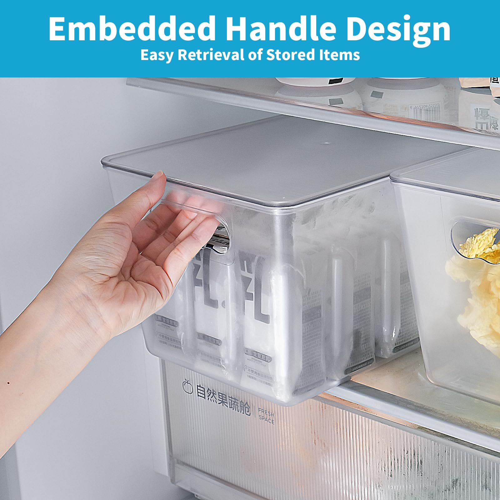 Clear Fridge Organizer with Handles & Lids