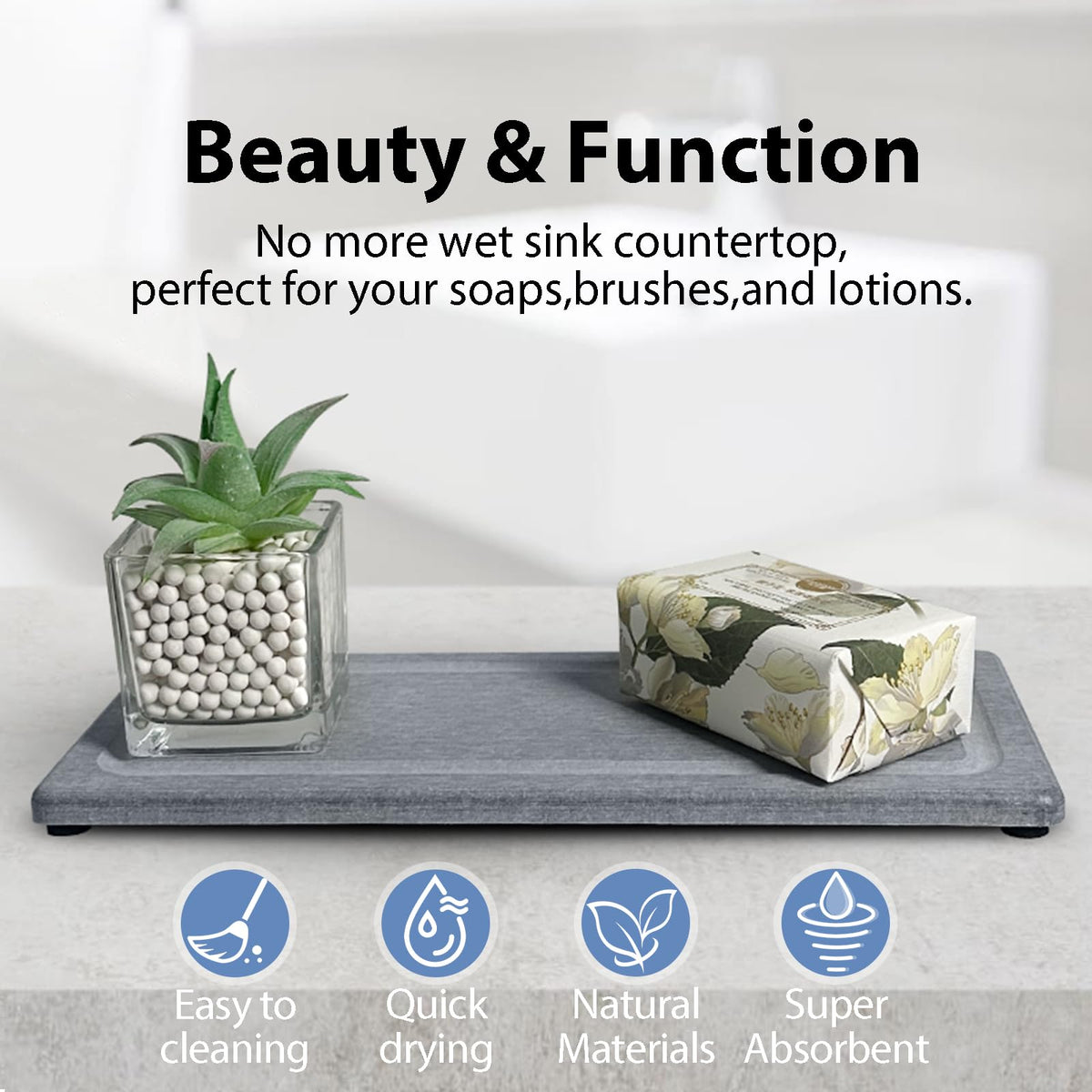2 PCS Water Absorbing Stone Trays for Bathroom Sink Fast Drying Coasters (2 Count)