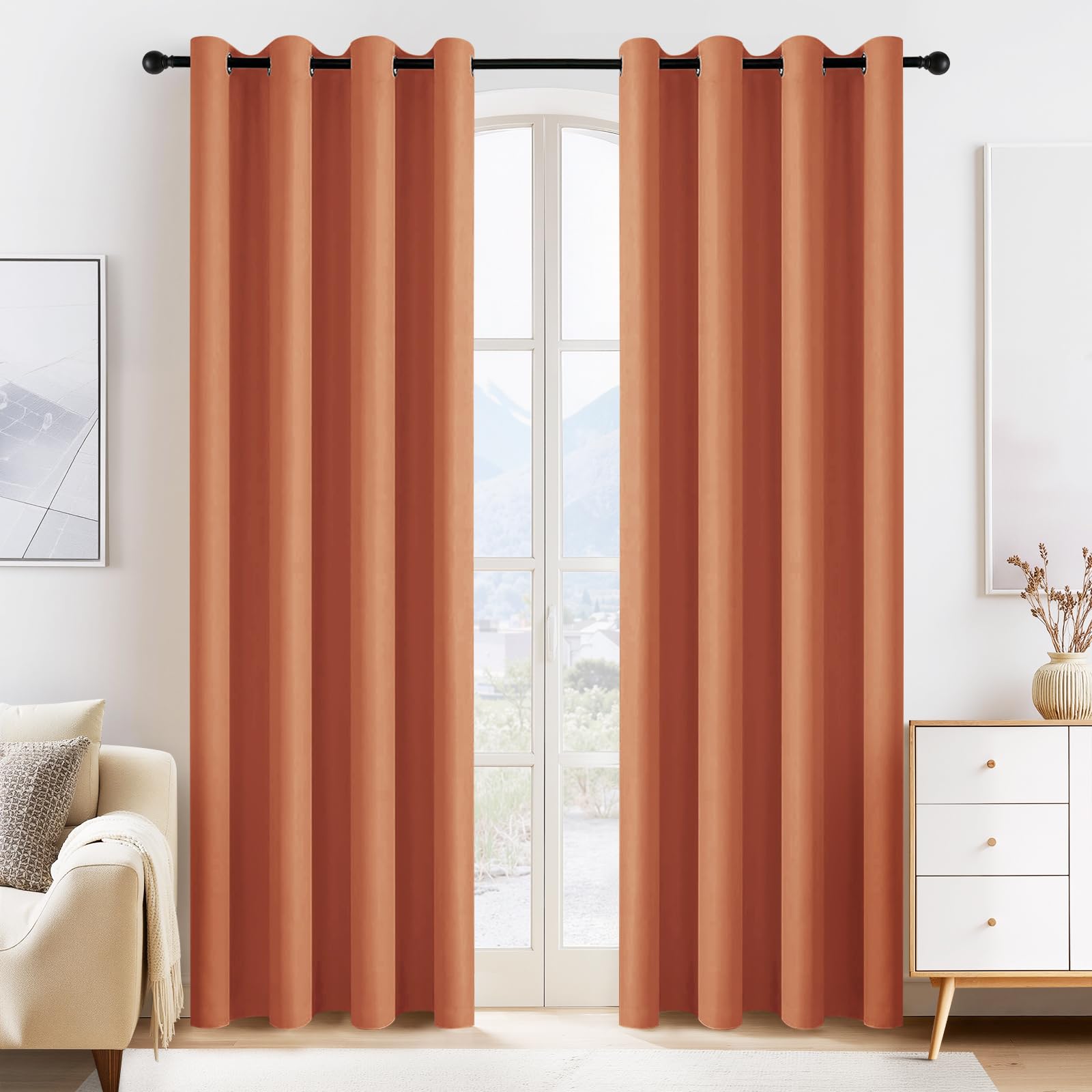 Burnt Orange Blackout Curtains 80 inch Long 2 Panels Set (2 Count)