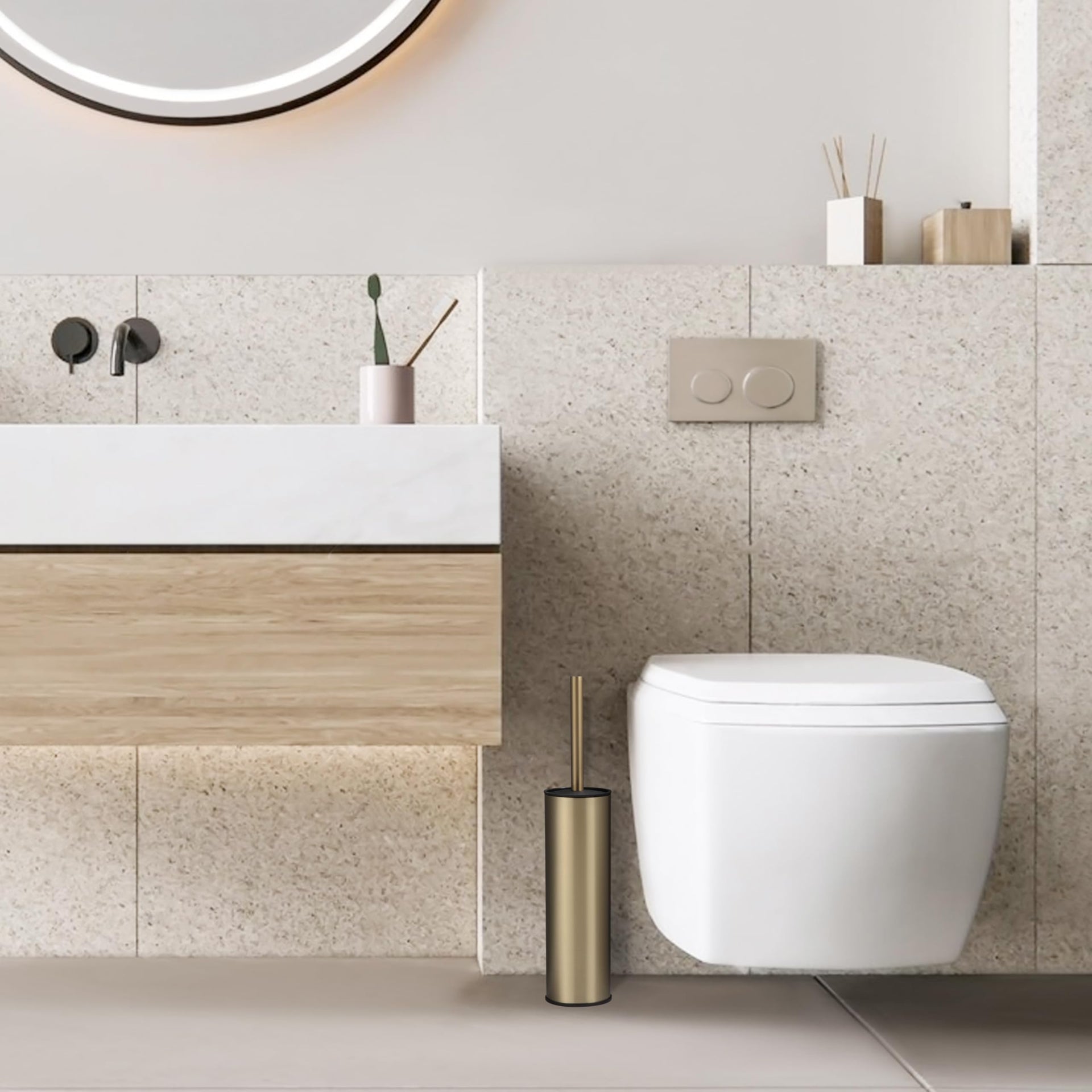 Brushed Gold Toilet Brush and Holder