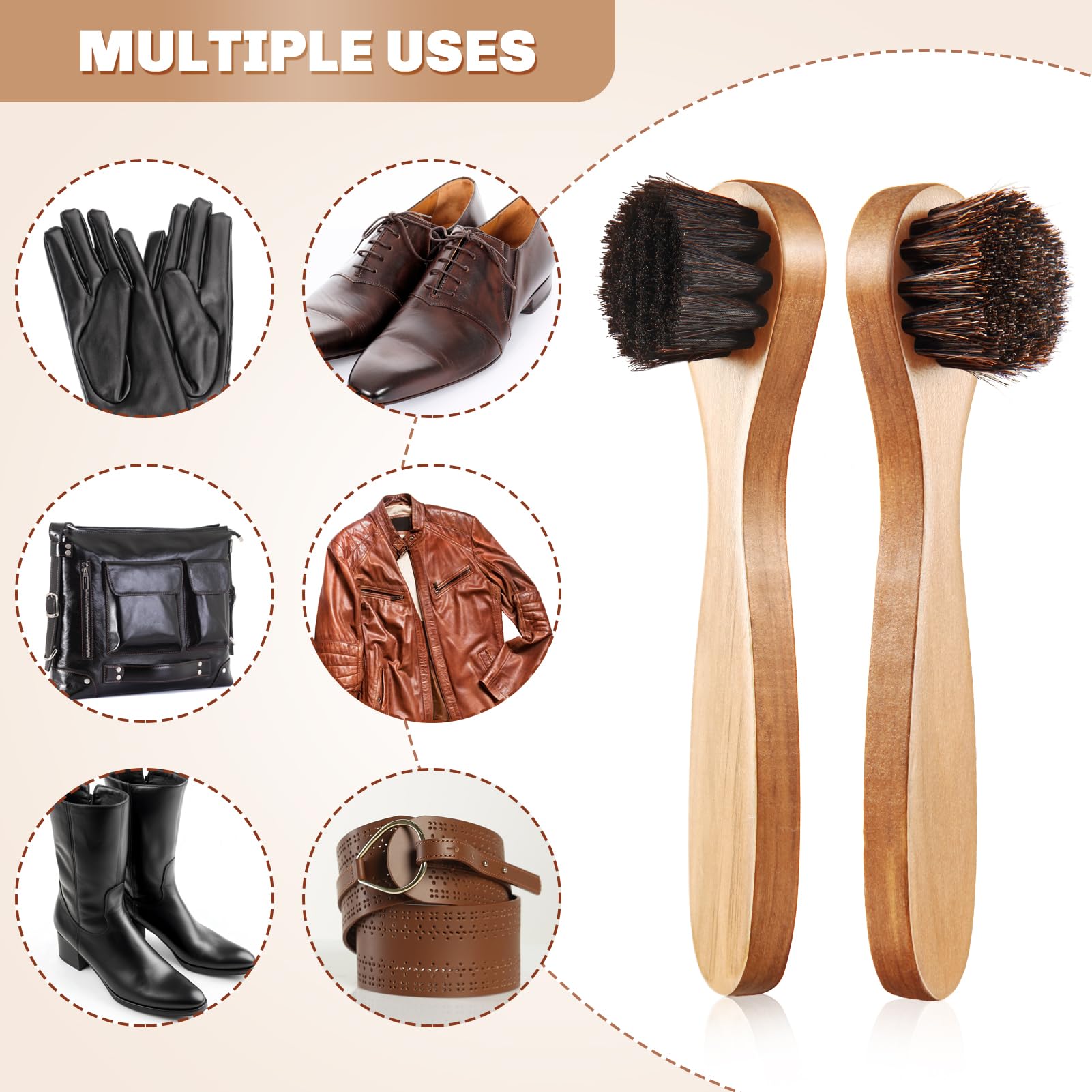 2 Pcs Horsehair Shine Shoes Brush Kit Polish Dauber Applicators Cleaning Leather Shoes Boots Care Brushes Suede Cleaner Brush (2.8 Count)