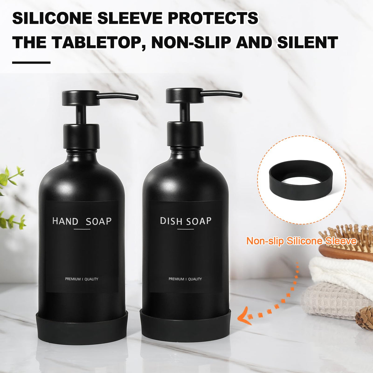 Black Glass Soap Dispenser with Stainless Steel Pump (2 Count)