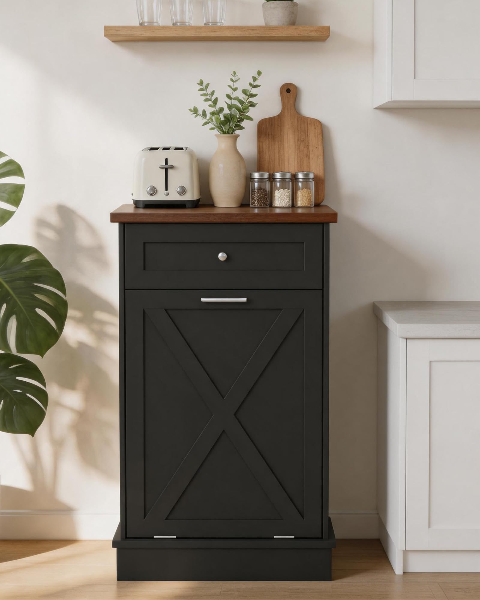 10 Gallon Tilt Out Trash Cabinet with Hideaway Drawer