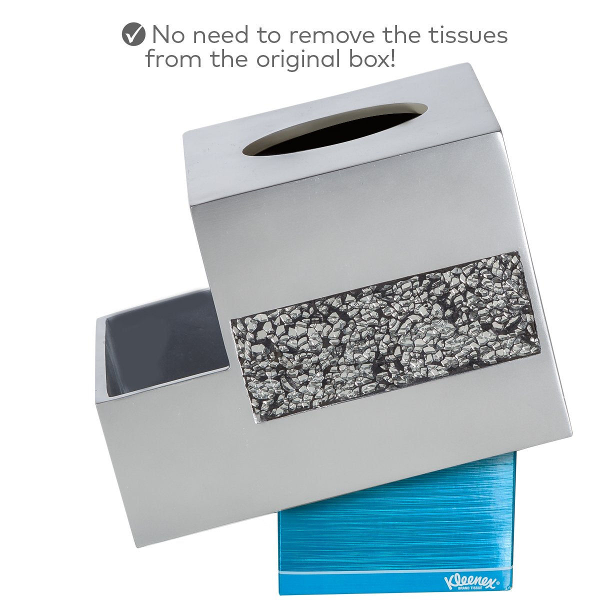 Crackled Glass Tissue Box Cover Square Silver Decorative Multi