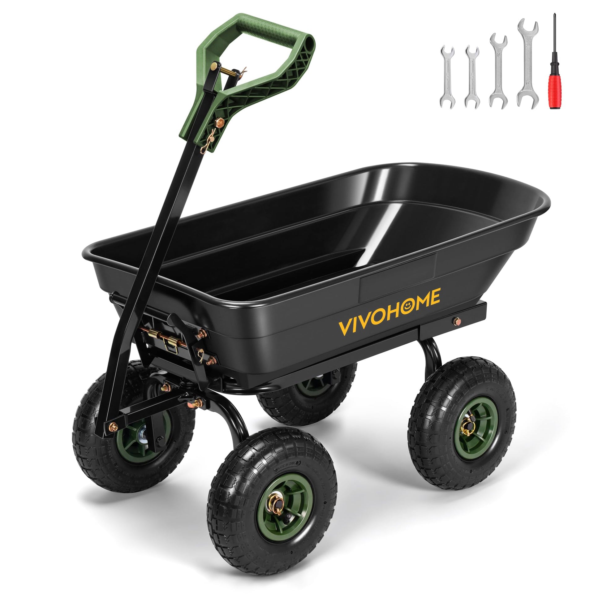 660lbs Wheelbarrow Dump Garden Cart with 2