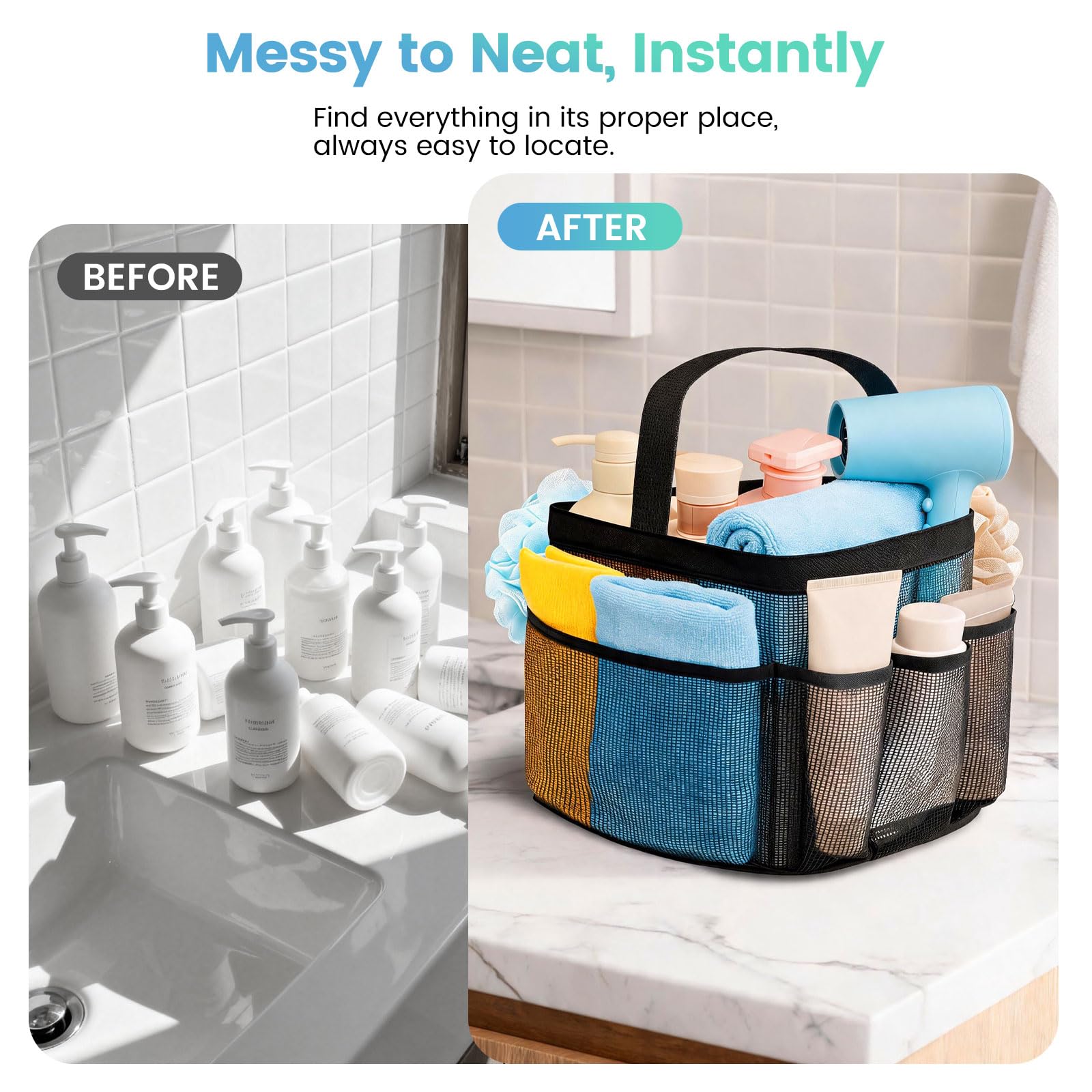 Mesh Shower Caddy Portable for College Dorm Room Essentials for Girls with 9 Pockets