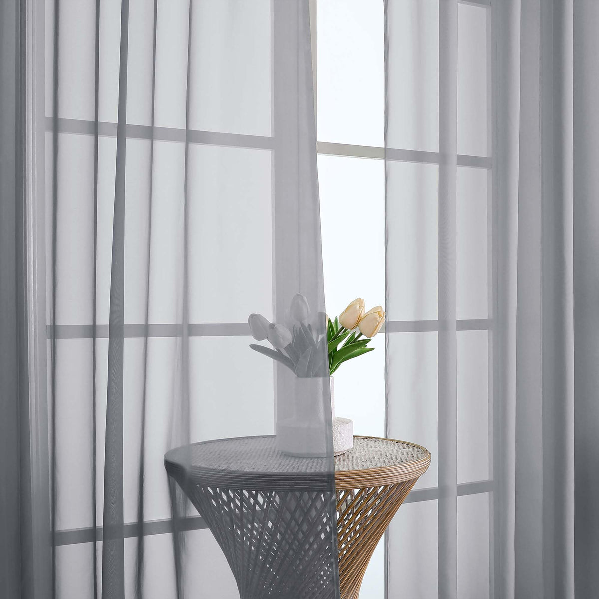 Extra Long Light Grey Sheer Curtains 120 Inches Long 2 Panels