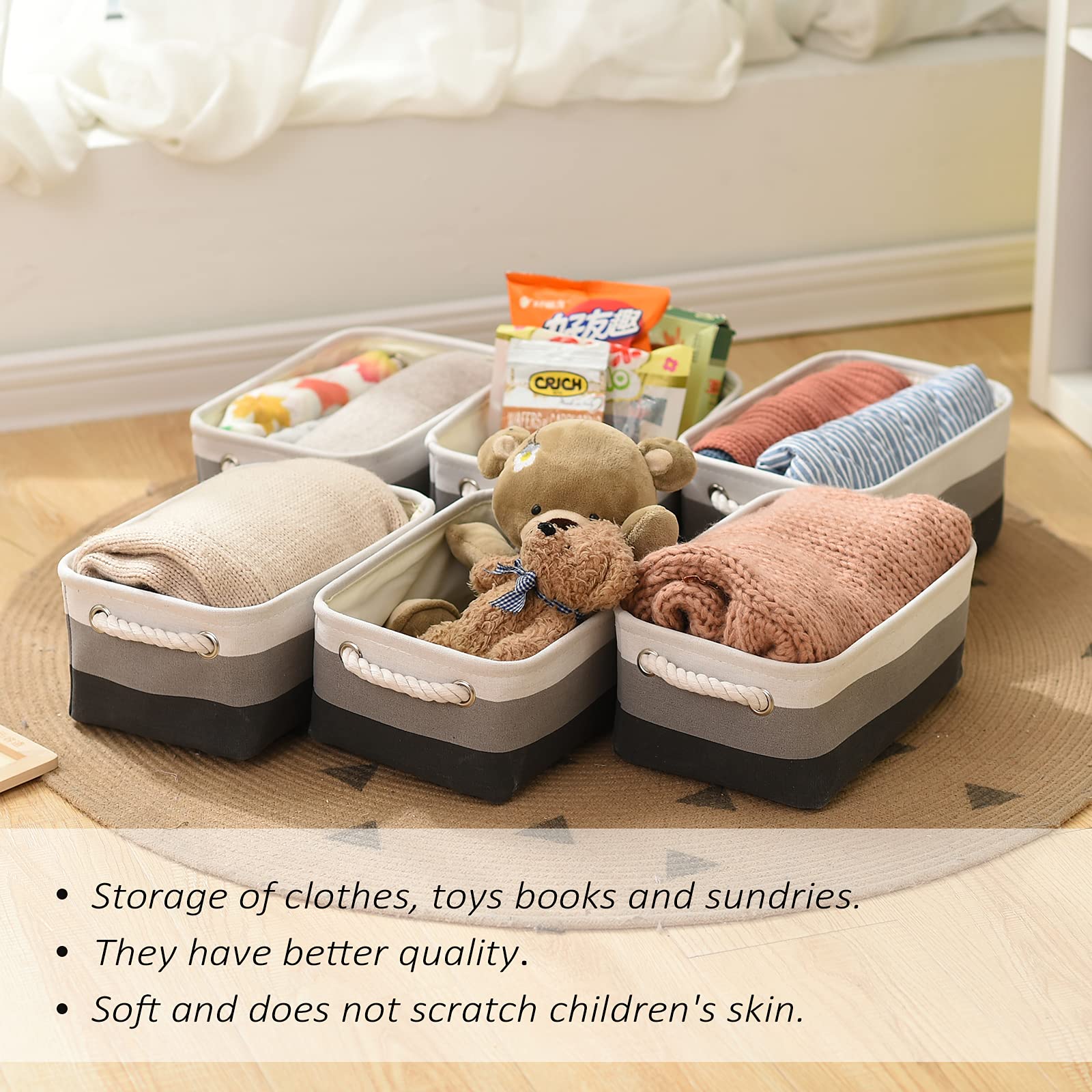 Small Fabric Storage Baskets for Organizing [6 Pack] Closet Storage Bin Foldable Storage Baskets for Shelf Canvas Storage Bins Decorative Basket with Handles (6 Count)