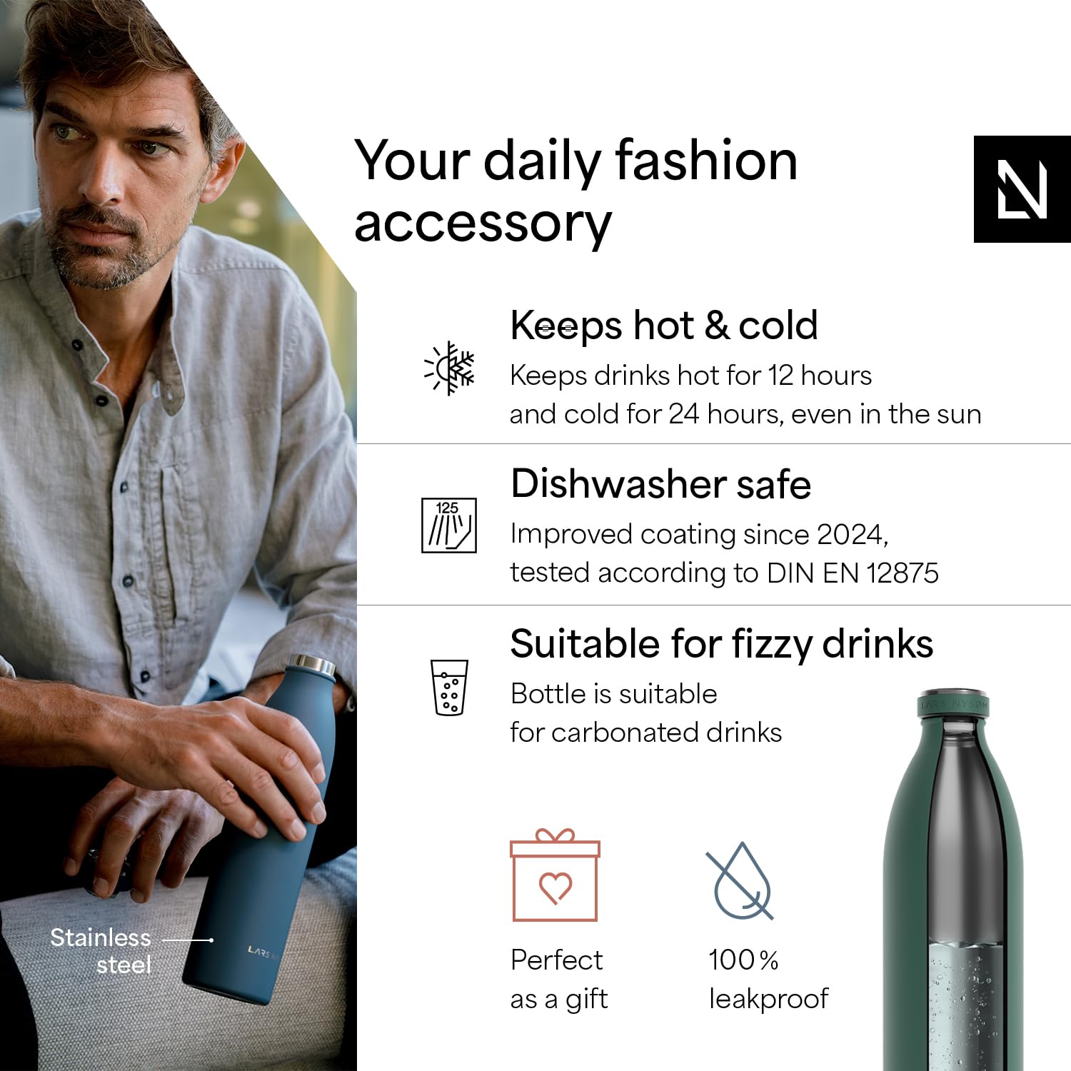 Stainless Steel Insulated XL Water Bottle 12oz 17oz 25oz 34oz 51oz