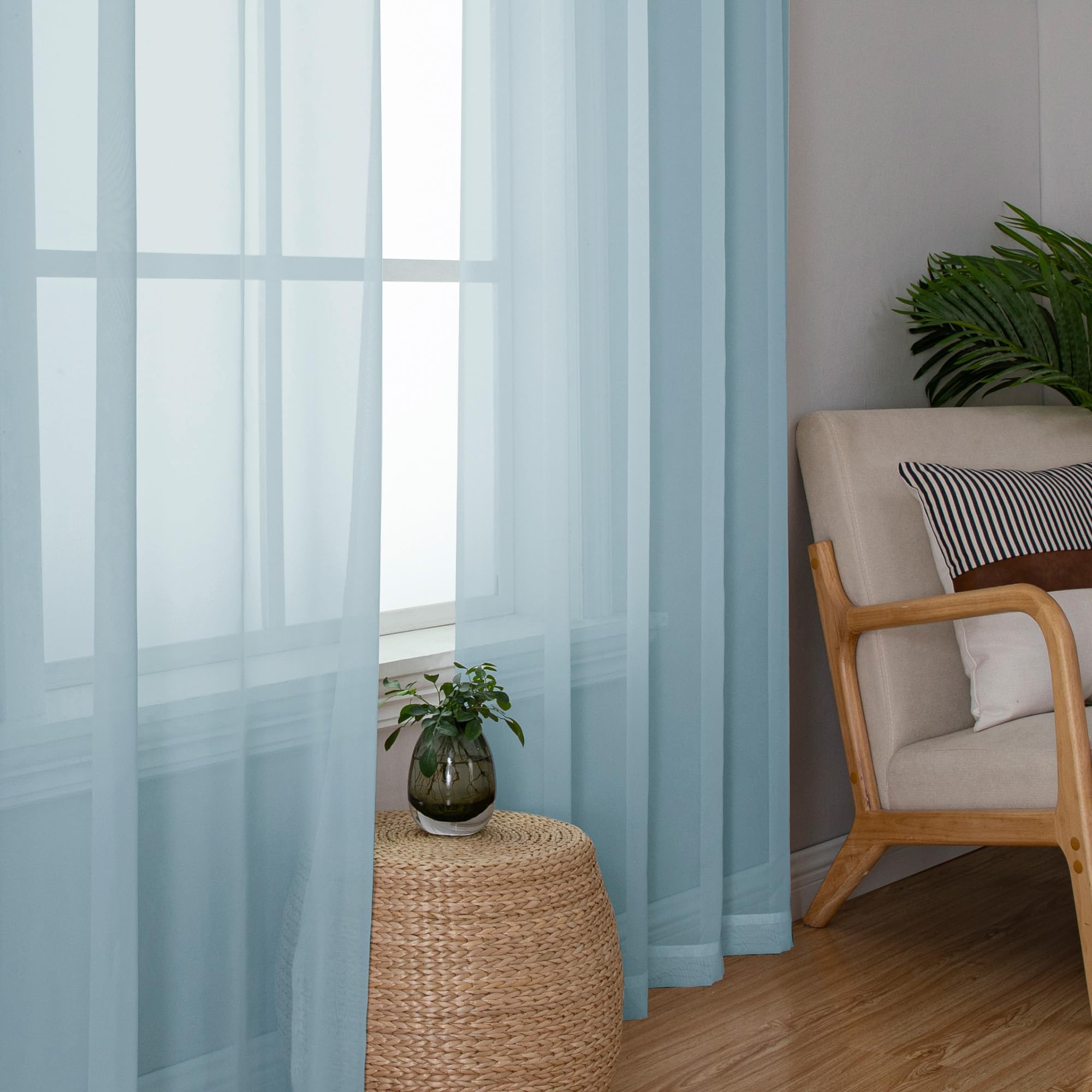 Sky Blue Sheer Curtains 45 Inch Long 2 Panels (2 Count)