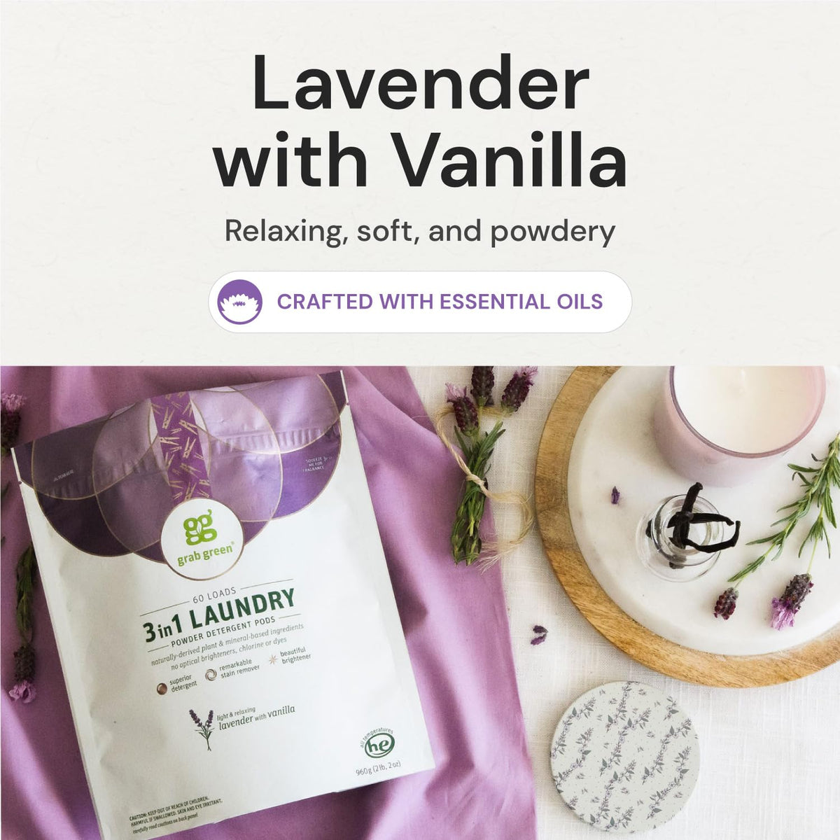 3-in-1 Laundry Detergent Pods, 60 Count, Lavender + Vanilla