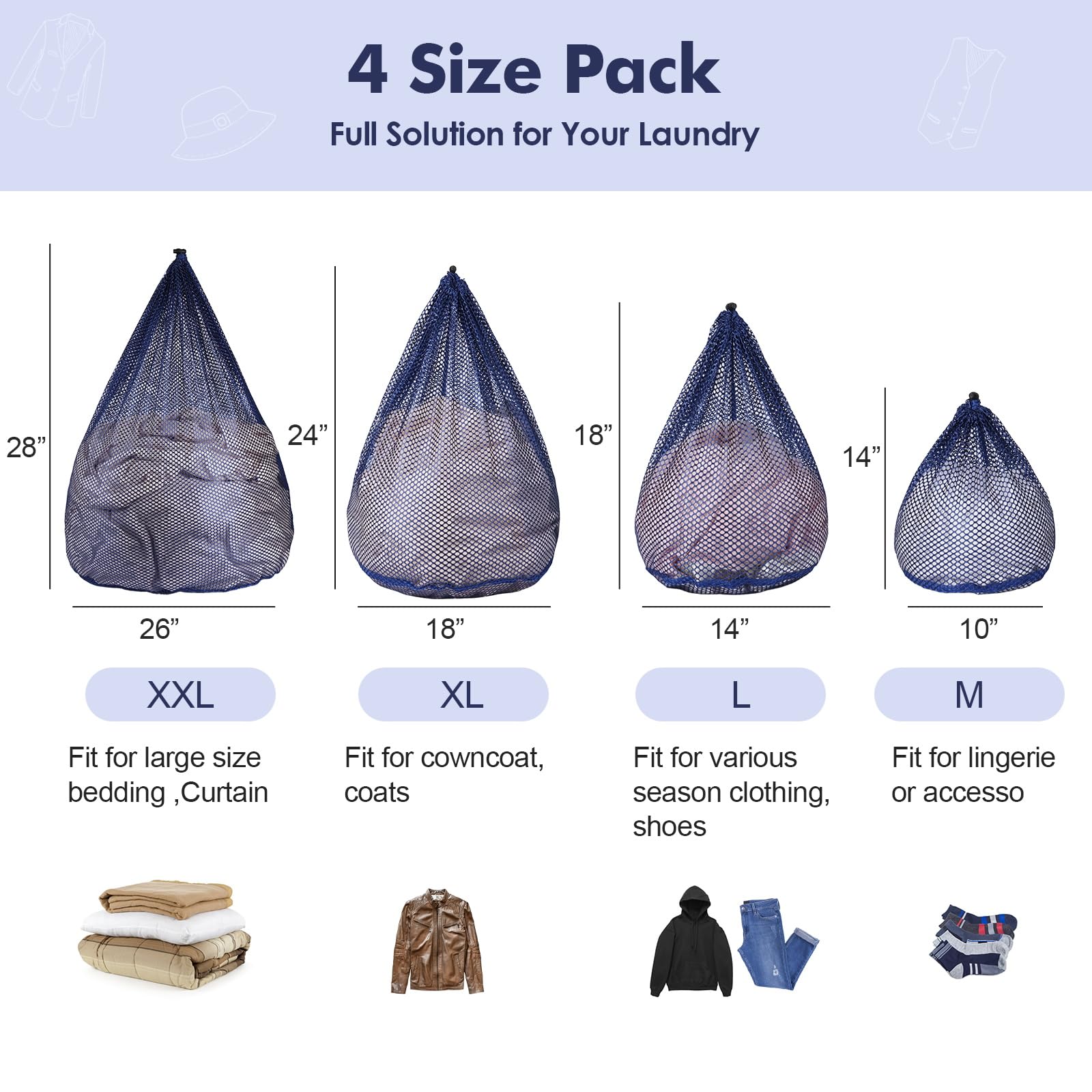 4Pcs Mesh Laundry Bags Washing Machine Mesh Wash Bags for Clothes (4 Count)