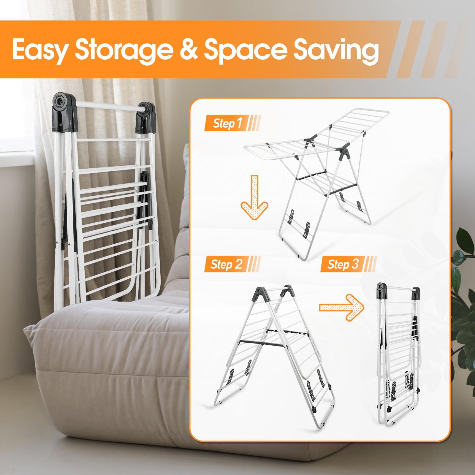 Clothes Drying Rack Foldable Metal Laundry Drying Rack White
