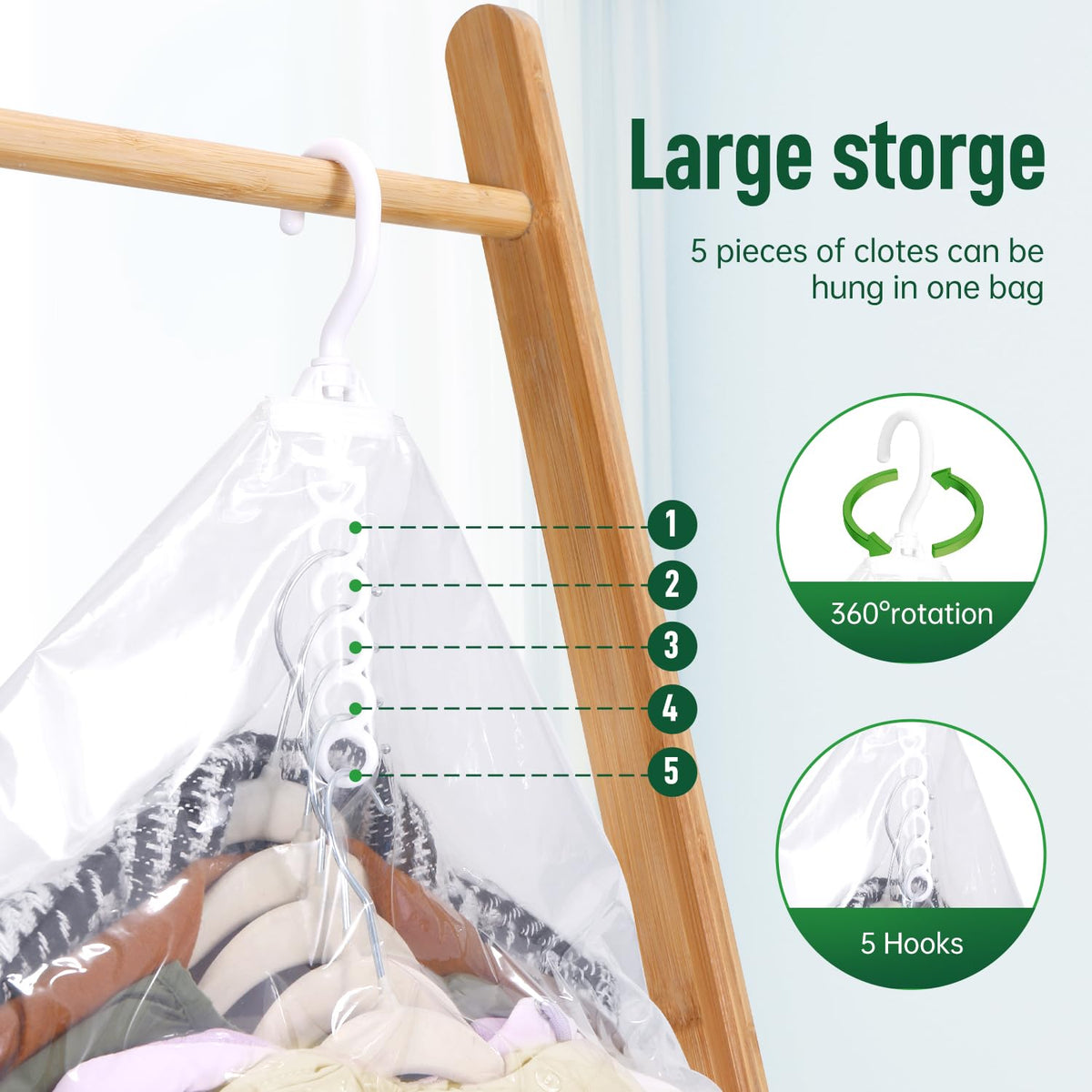 Hanging Vacuum Storage Bags For Clothes With Hand Pump (4 Count)