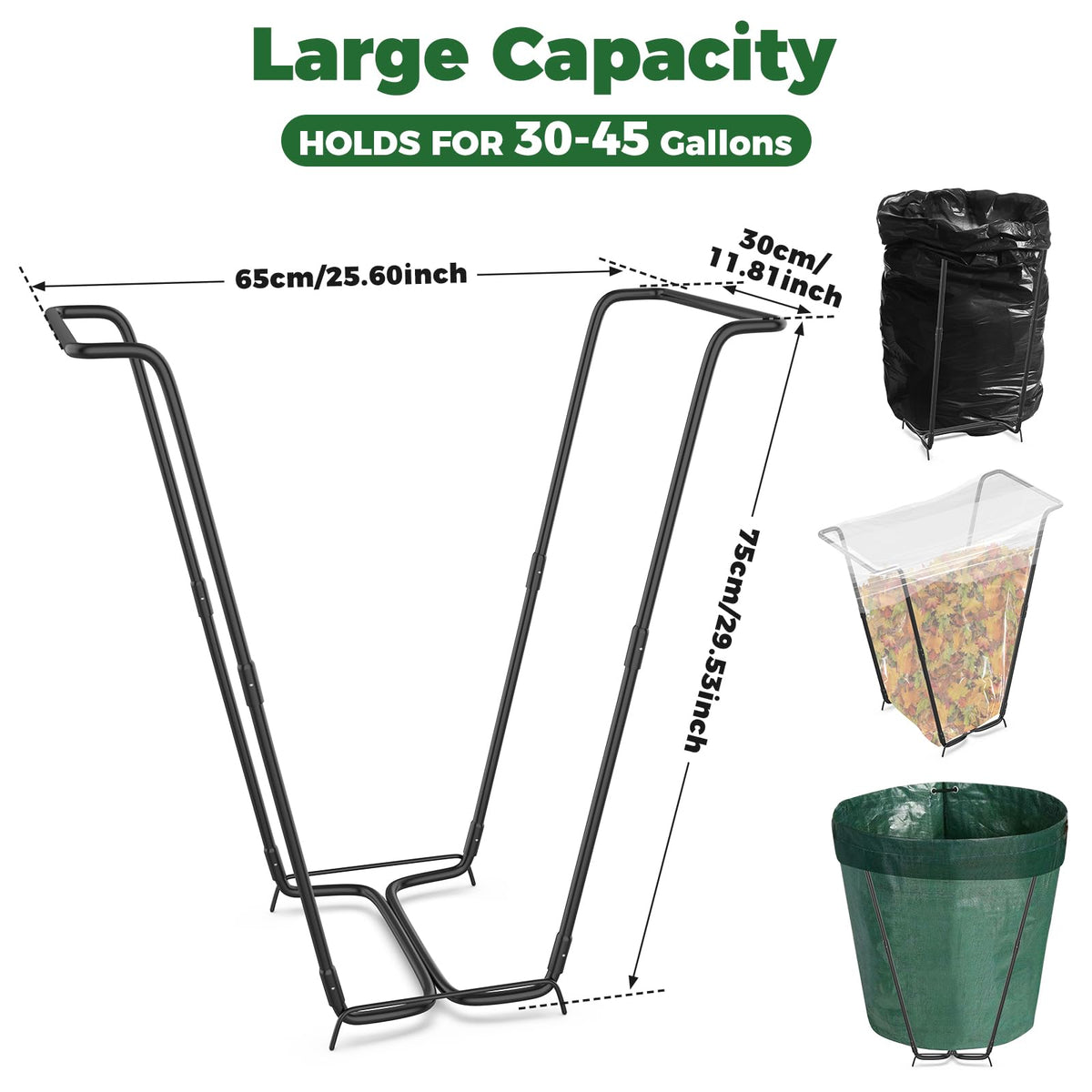Outdoor Trash Bag Holder Metal Garden Trash Bag Holder for Yard Waste Stand Holds 30