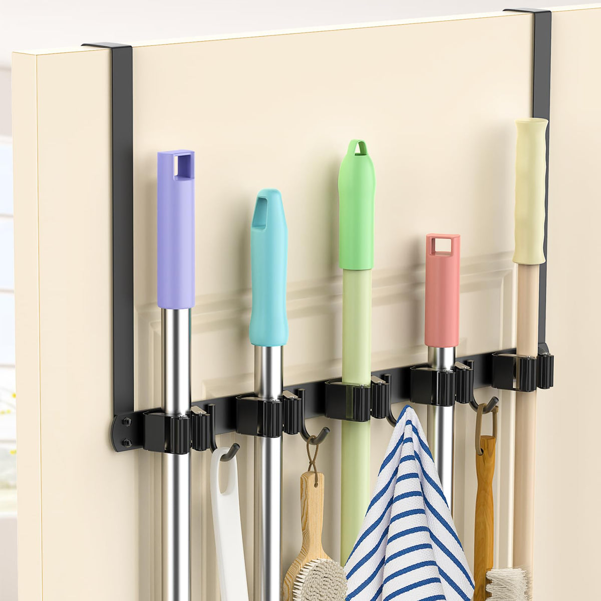 Broom Holder Over The Door with 4 Over Door Hook