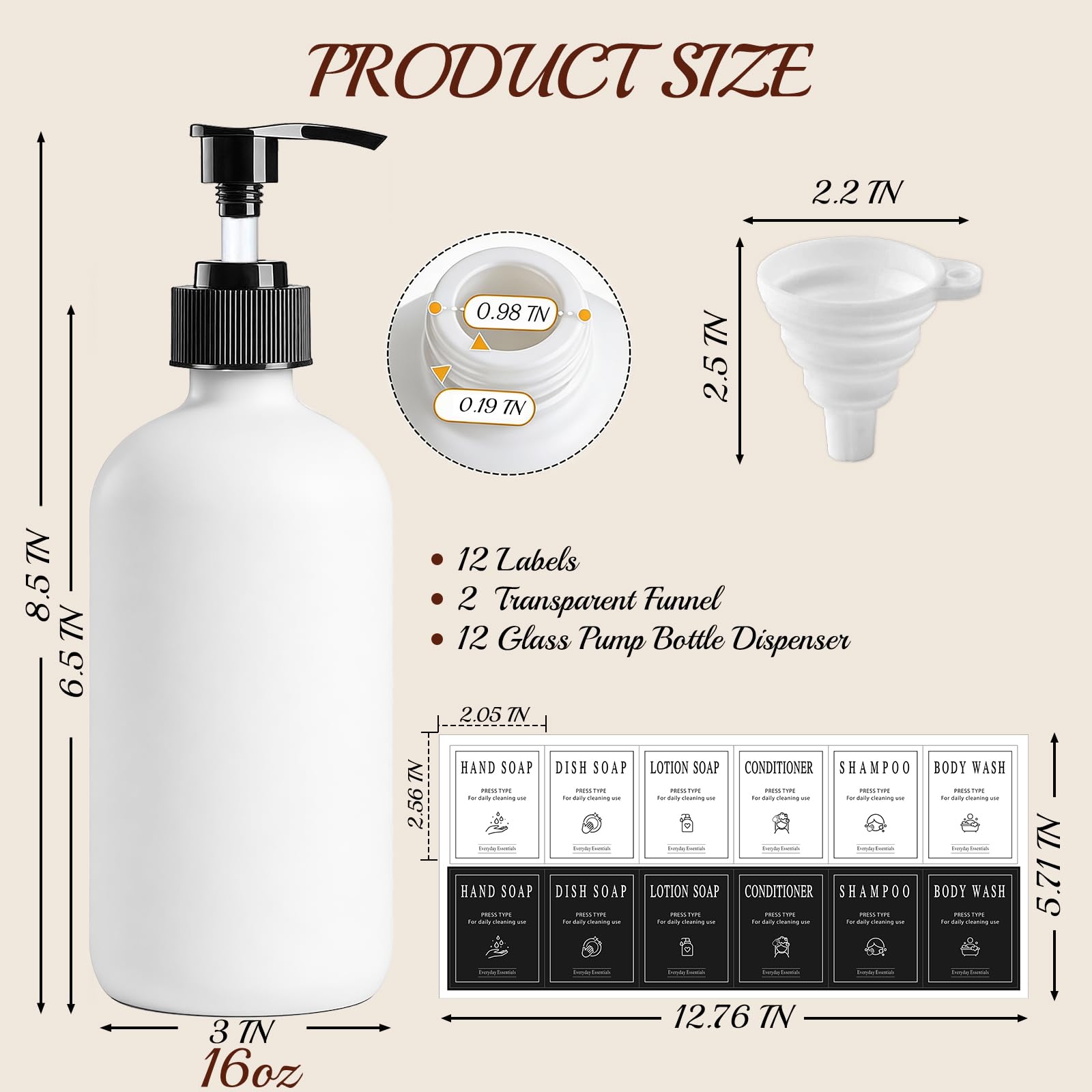 12 Pack 16oz White Glass Soap Dispensers with Pump (12 Count)