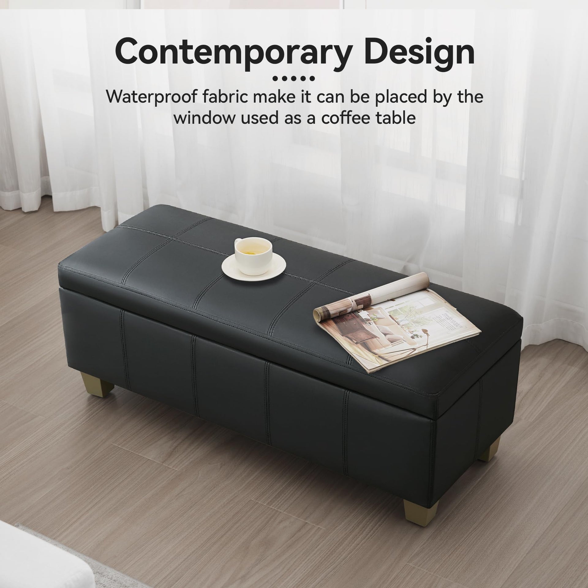 41" Faux Leather Storage Ottoman
