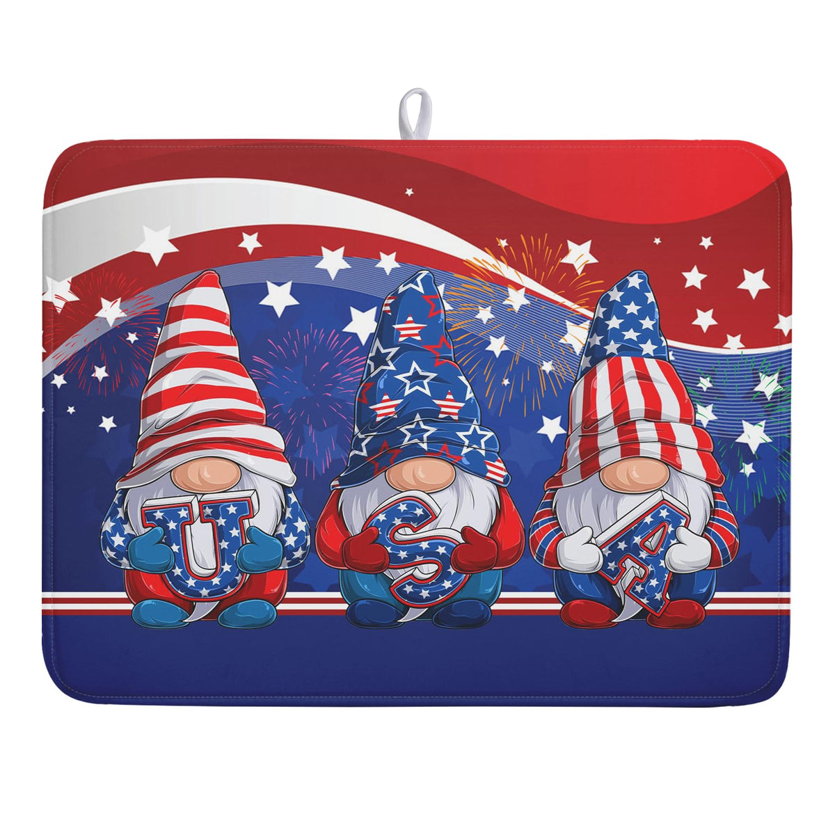 4th of July Dish Drying Mat 18x24 Inch Spring Summer Patrioti Gnome Memorial Kitchen Mats Independece Day Absorbent Dishes Pad for Kitchen Counter Usa Stars Drying Mat Home Decor Countertops