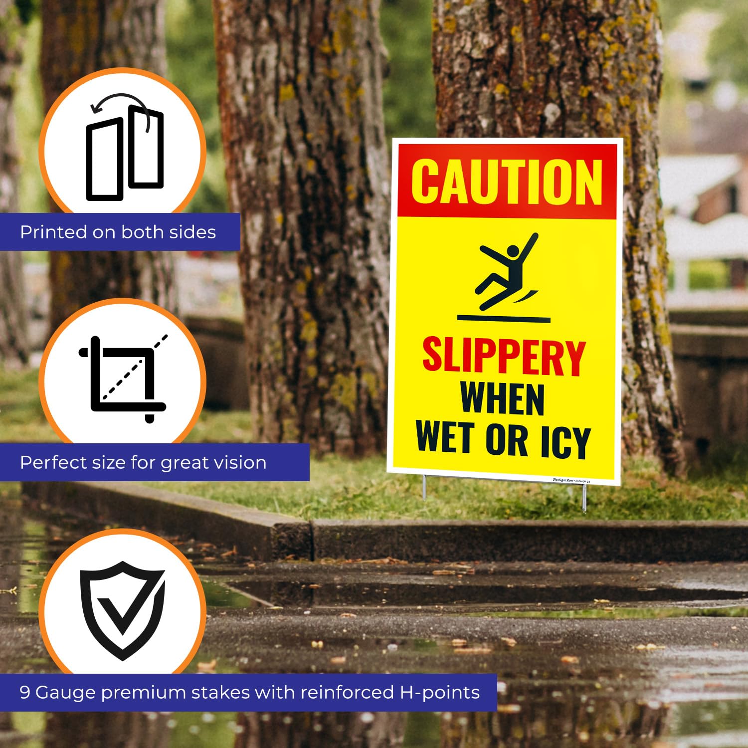 Caution Slippery When Wet or ICY Sign
