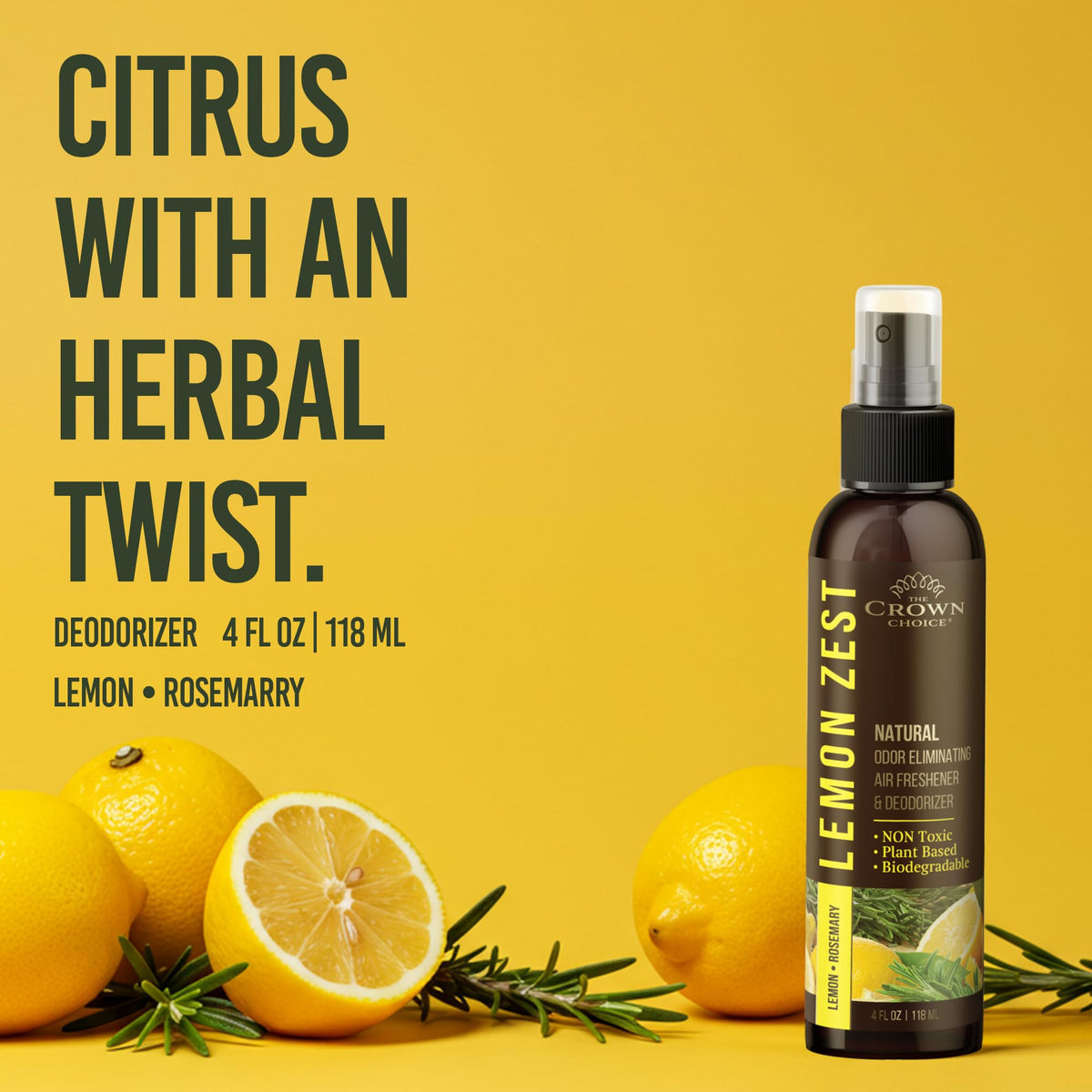 Lemon Zest Natural Air Freshener Spray for Home (4 Fl Oz)