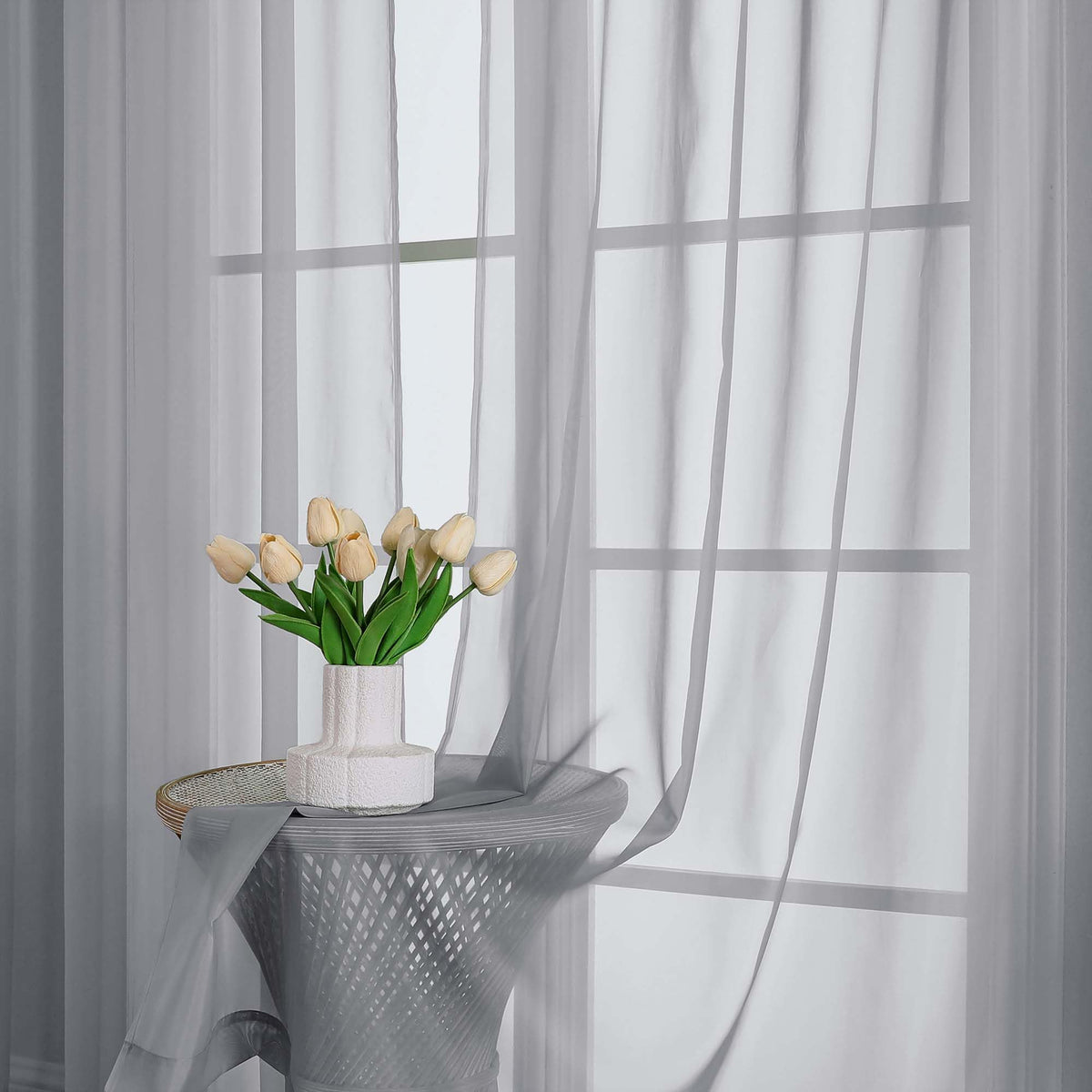 Extra Long Light Grey Sheer Curtains 120 Inches Long 2 Panels