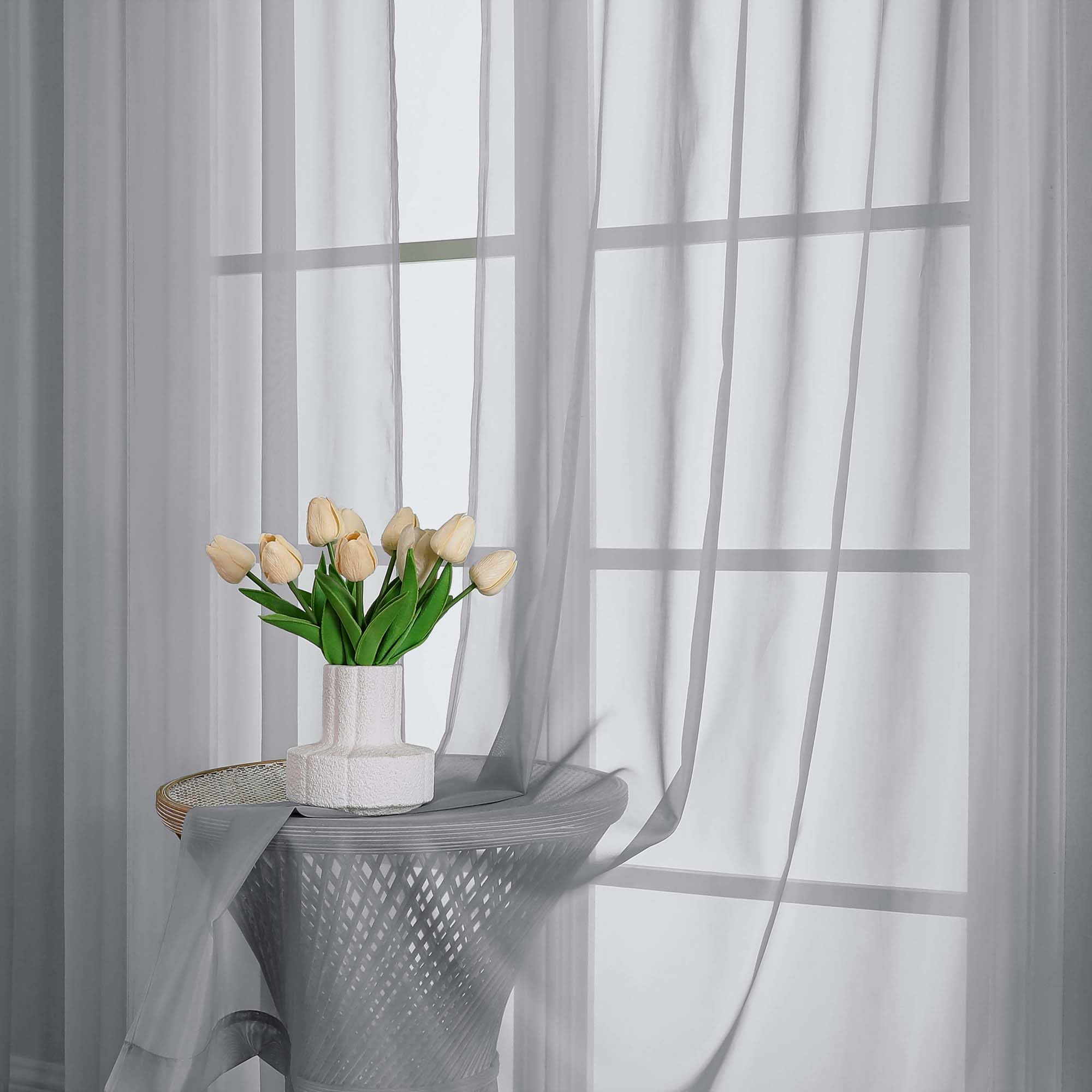 Extra Long Light Grey Sheer Curtains 120 Inches Long 2 Panels