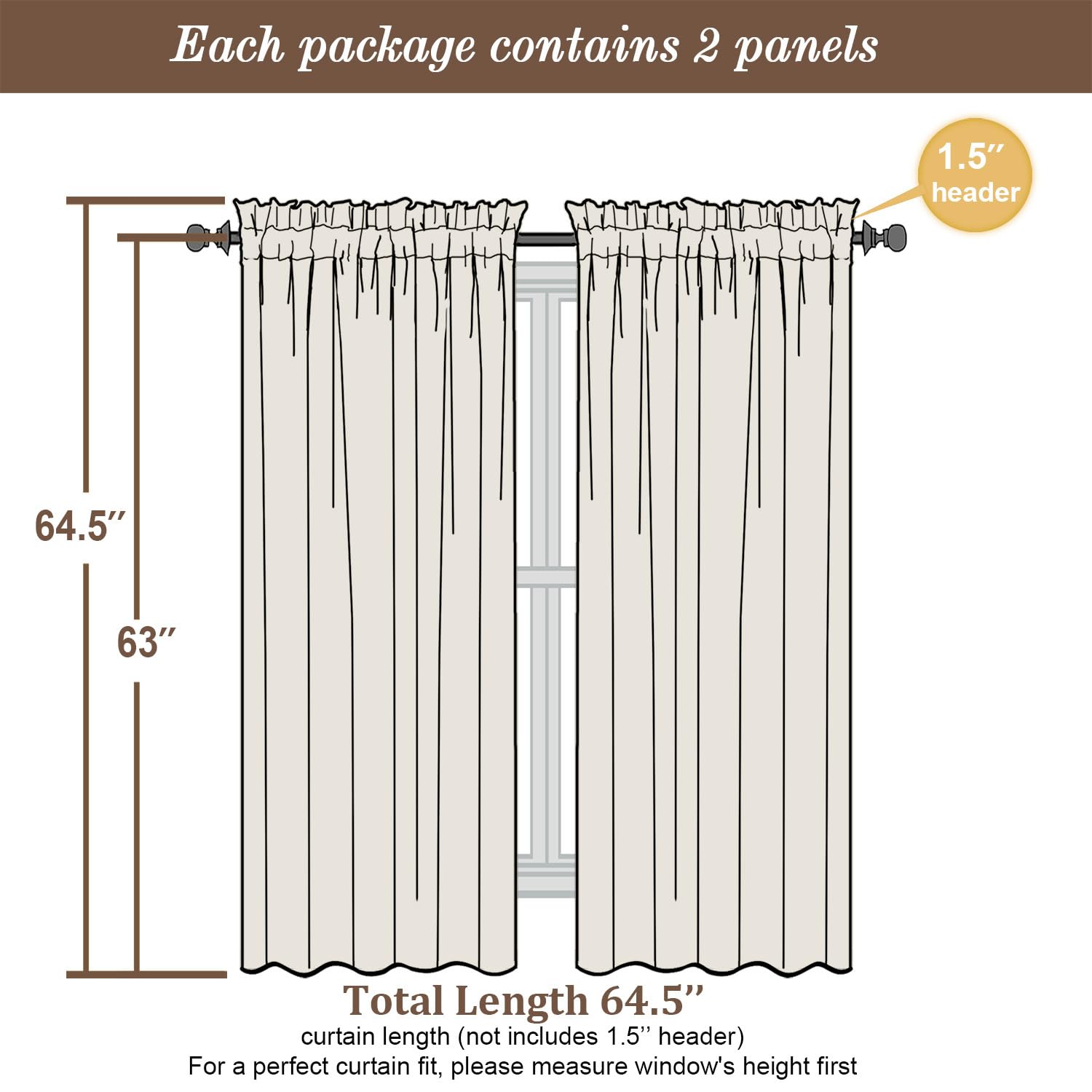 Sheer Curtains 63 Inch Length 2 Panels (2 Count)