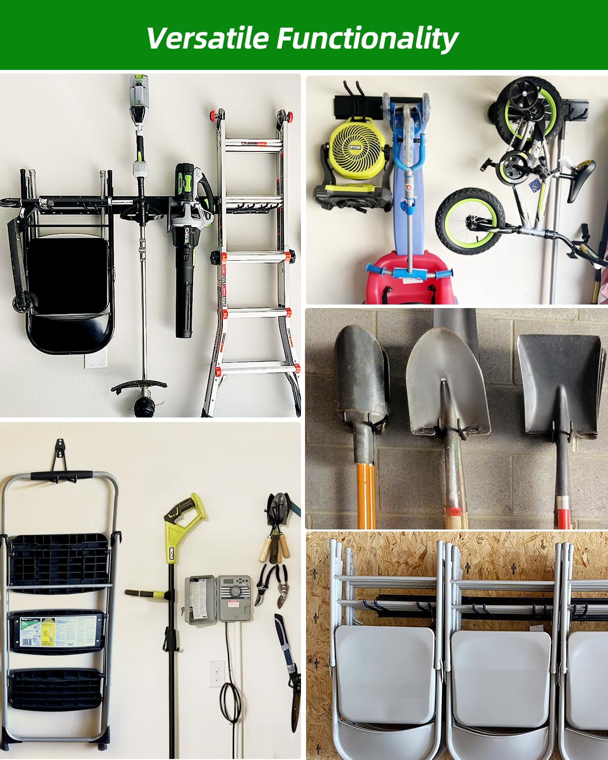Garden Tool Organizer 48 inches with 18 Garage Wall Hooks in 9 Types (70.4 Ounce)