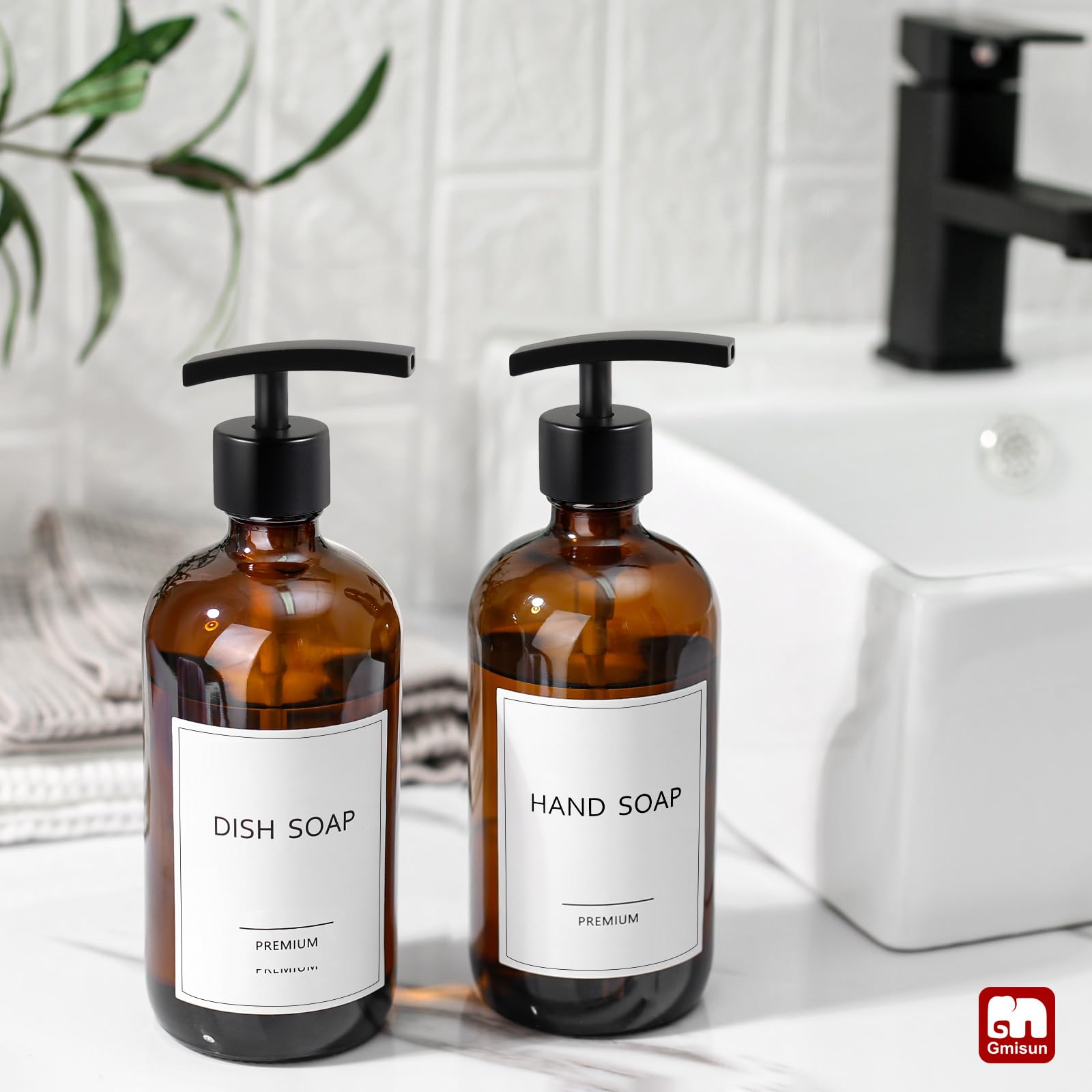 Amber Glass Soap Dispenser (2 Count)