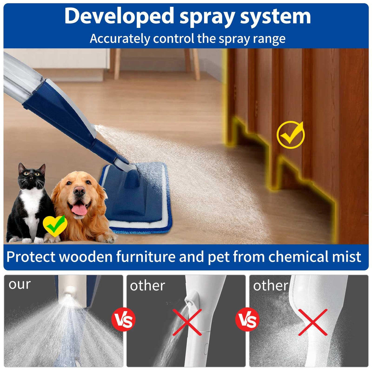 Wet Spray Mop for Floor Cleaning with 14 oz Bottle & 3 Microfiber Pads