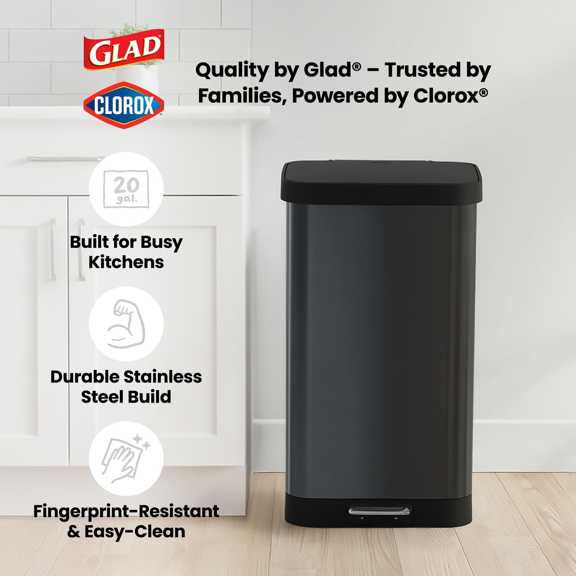 Stainless Steel Trash Can with Clorox Odor Protection