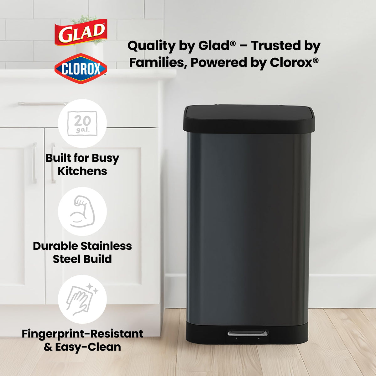 Stainless Steel Trash Can with Clorox Odor Protection