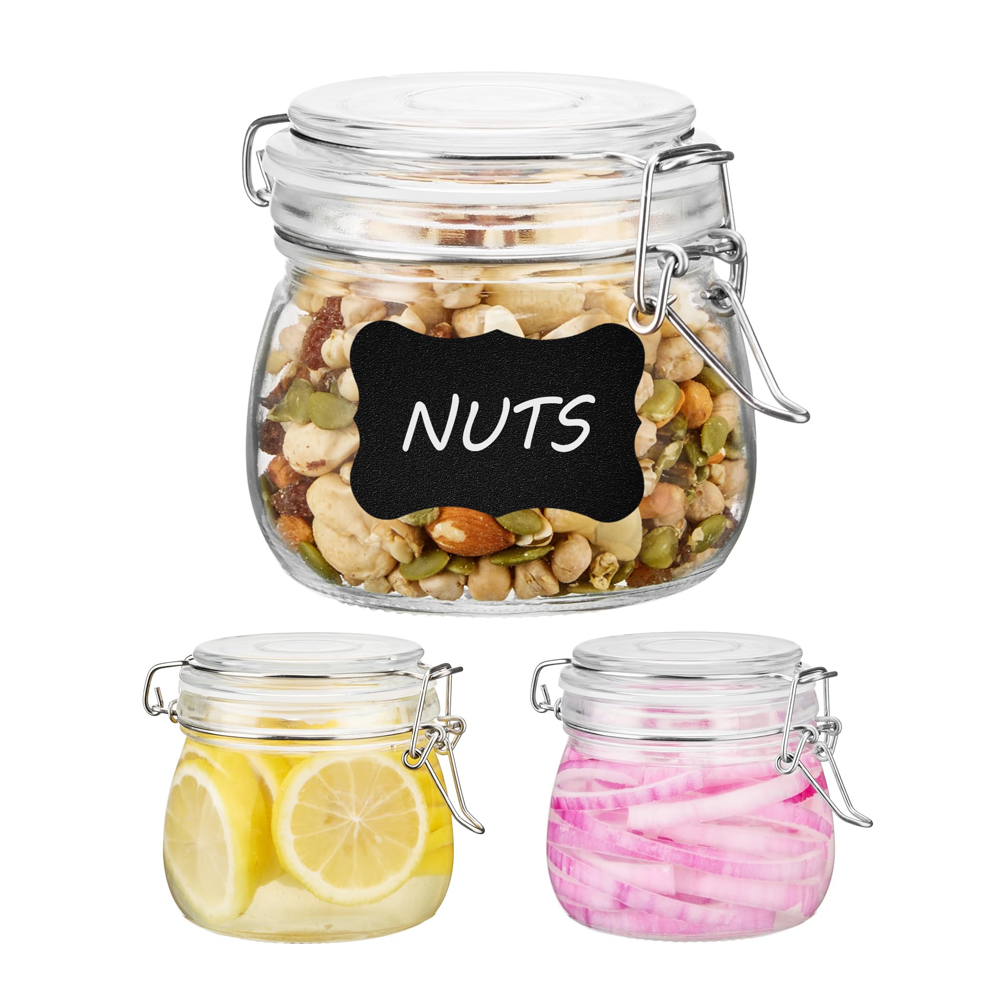16oz Glass Food Storage Jars with Airtight Clamp Lids (3 Count)