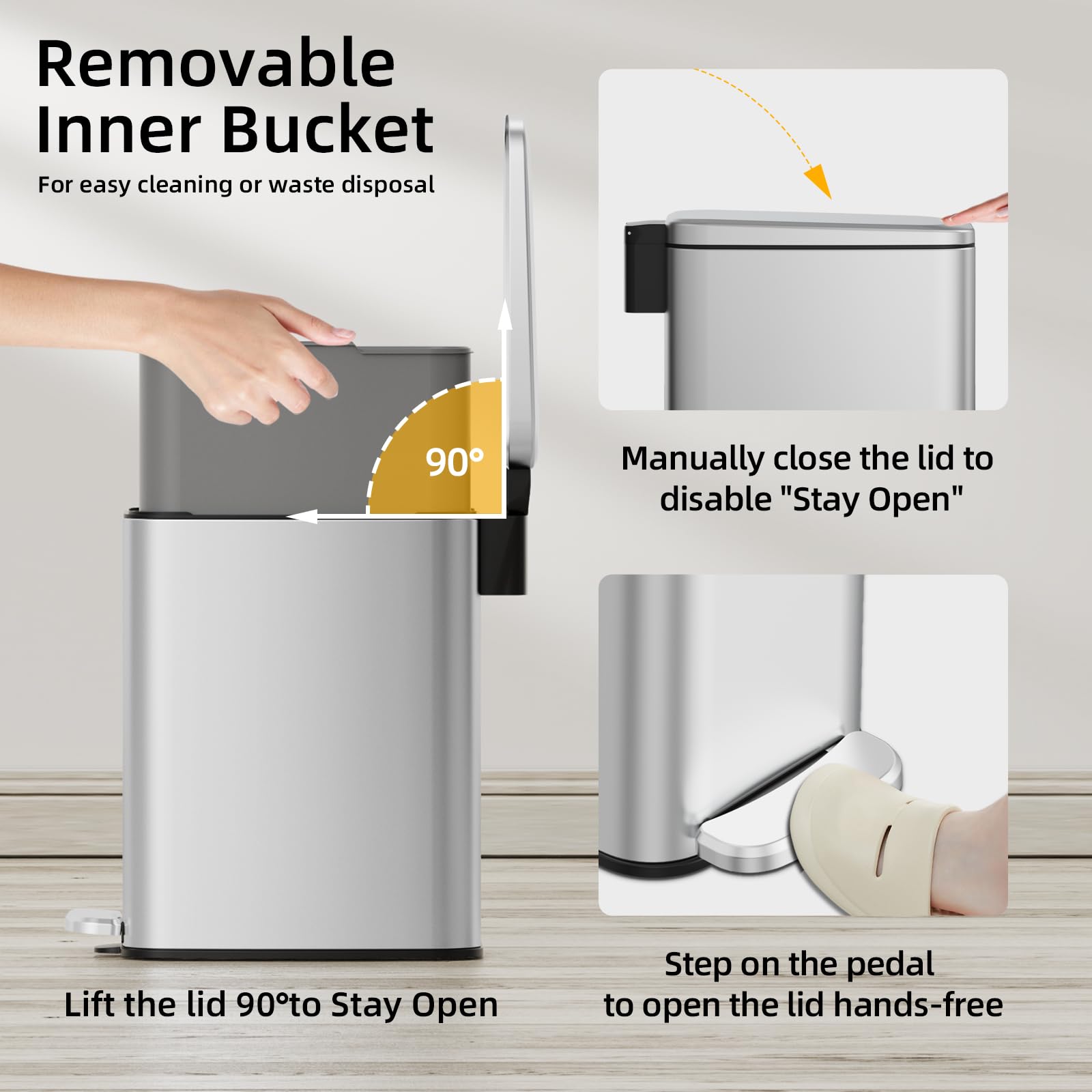 Slim Bathroom Trash Can with Lid