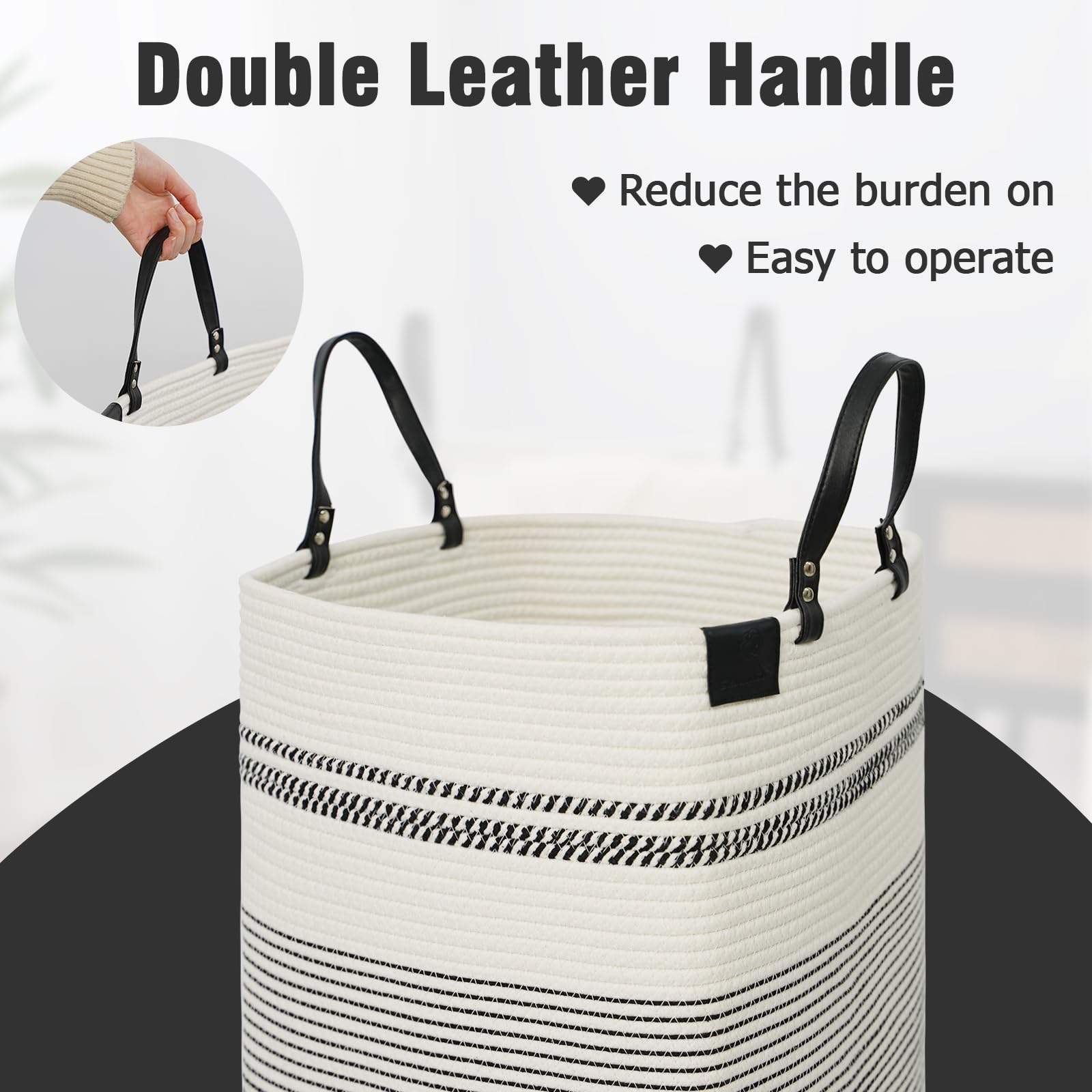 75L Woven Laundry Hamper with Long Leather Handles (67.2 Ounce)