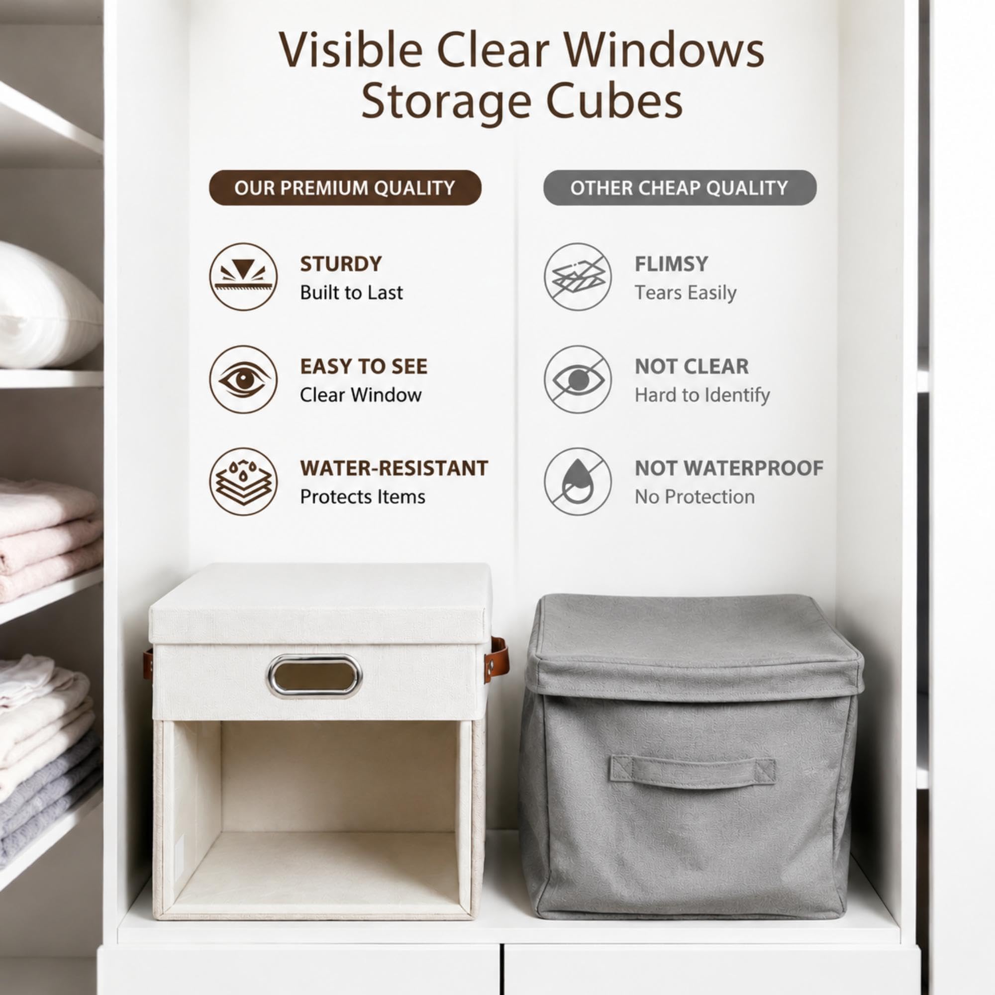 11x11 Inch Ultra Thick Fabric Storage Bins with Lids & Windows (3 Count)