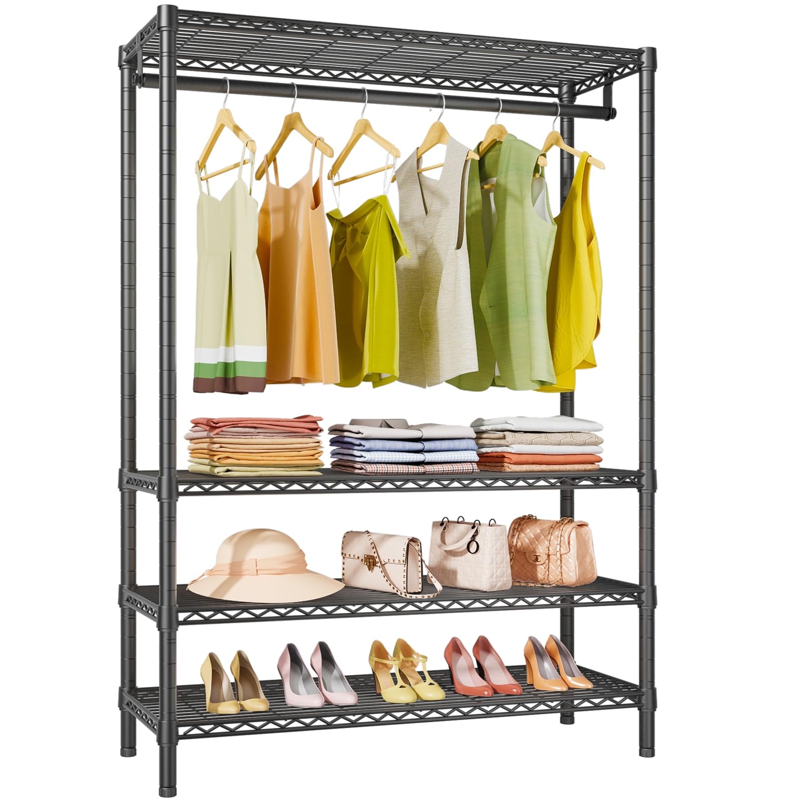 V1 Plus 4 Tier Clothes Rack with Shelves