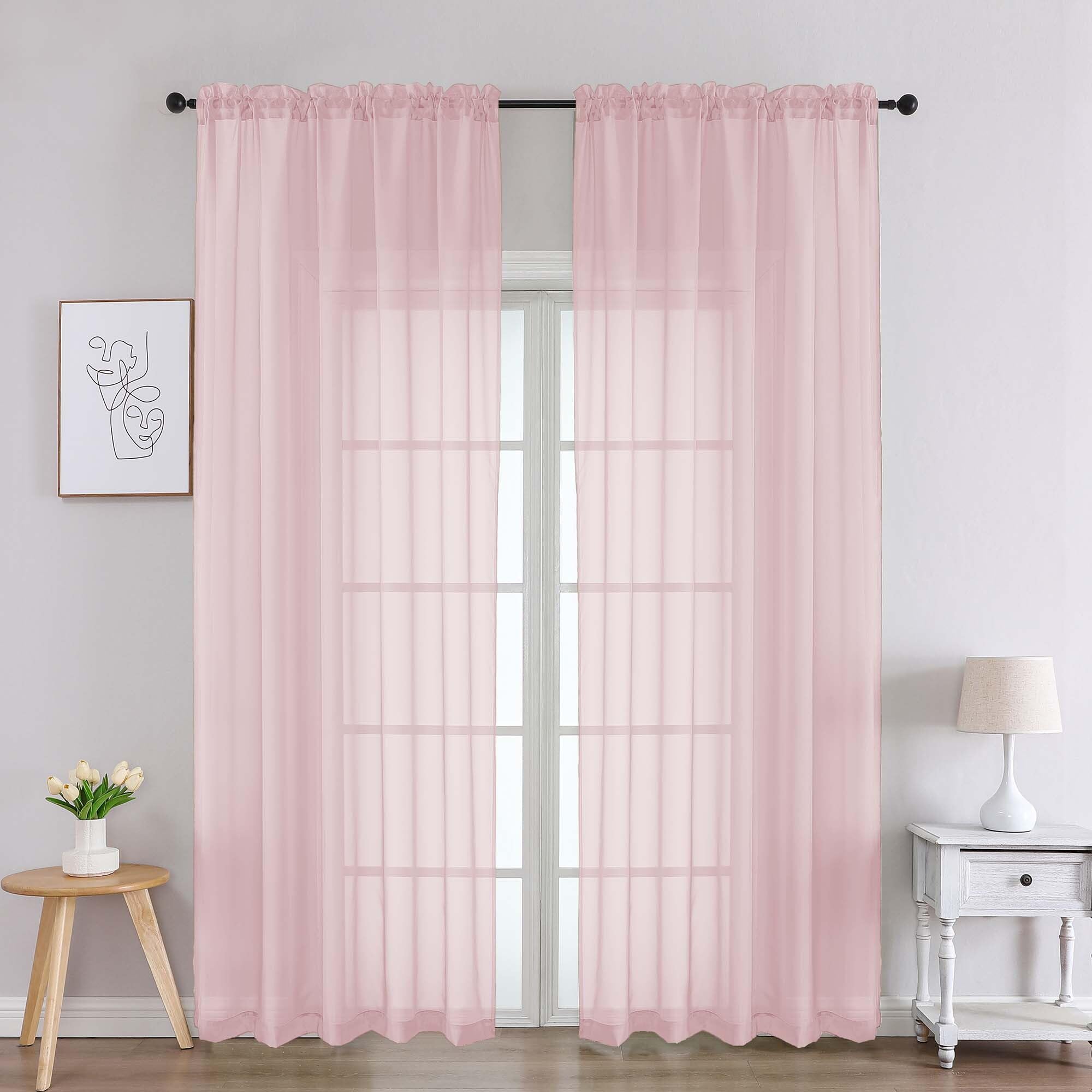 Blush Pink Sheer Curtains 90 Inches Long 2 Panels (2 Count)