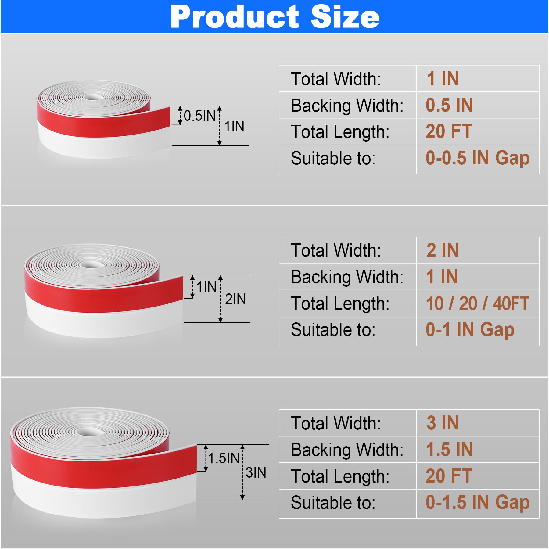 Weather Stripping Silicone Door Seal Strip 2 in x 40 ft Door Draft Stopper Self Adhesive Door Draft Tape