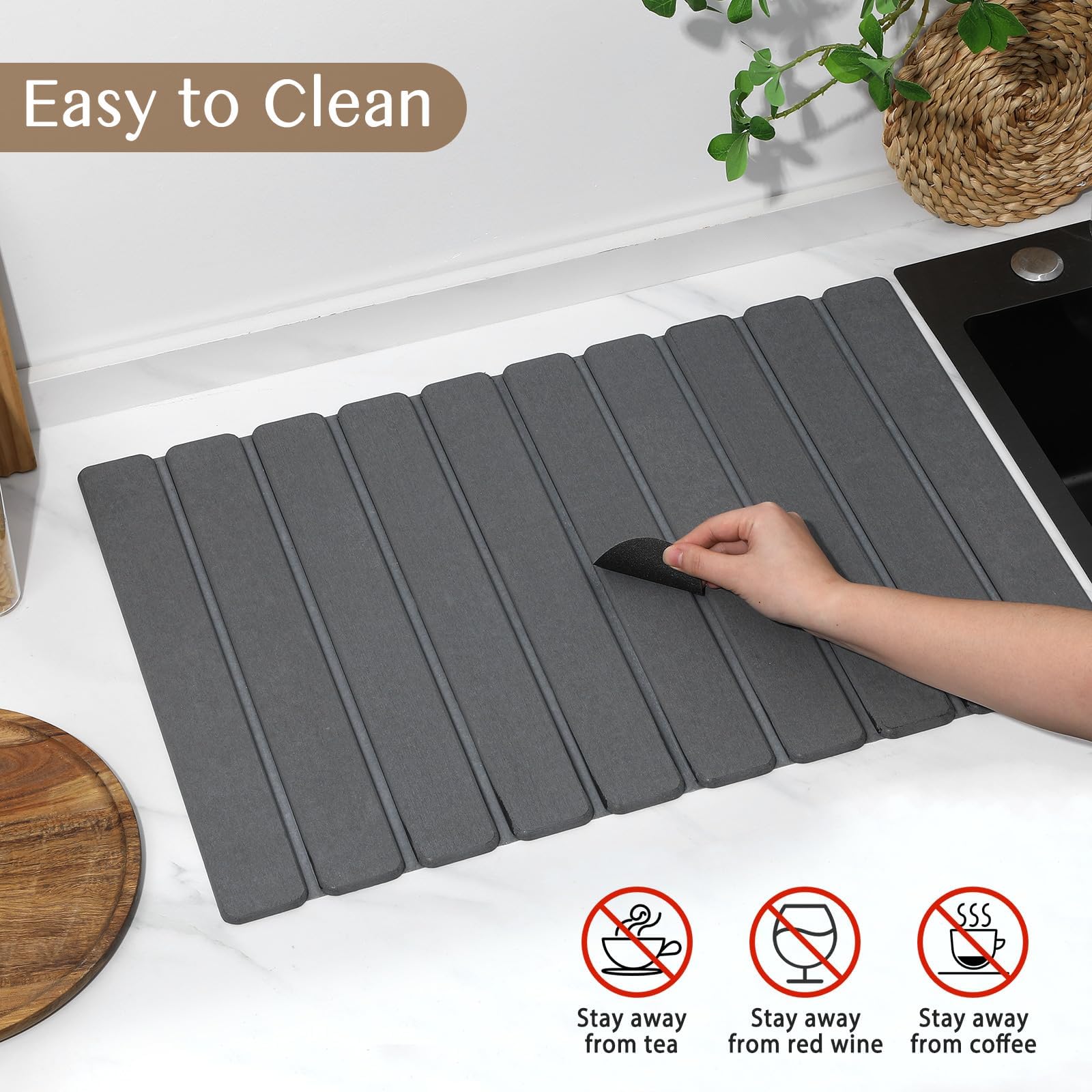 Large Stone Dish Drying Mat for Kitchen Counter (2 Count)