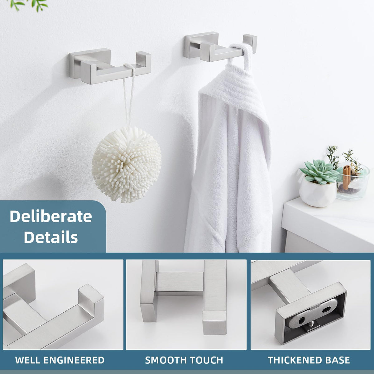 Bathroom Double Hook Brushed Nickel (2 Count)