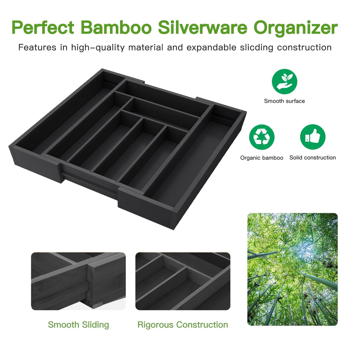 Bamboo Expandable Drawer Organizer for Utensils Holder